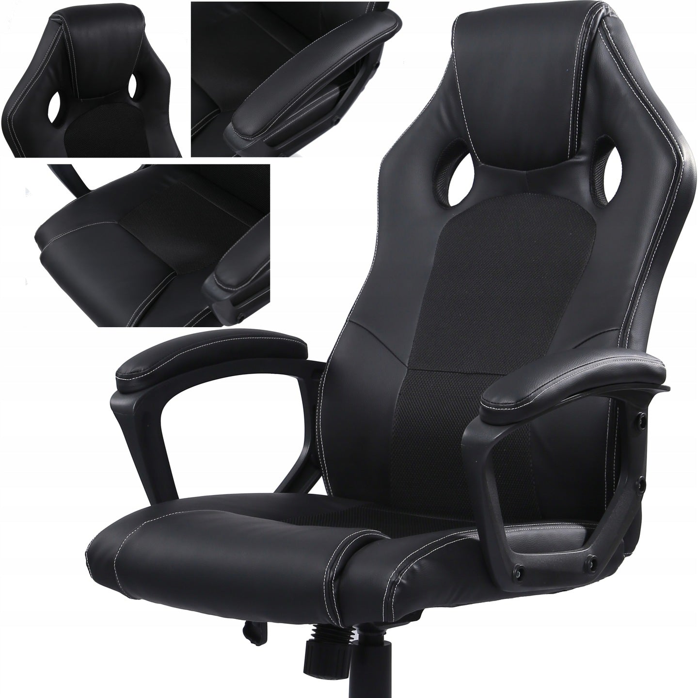 Computer SWIVEL Chair BUCKET Office Player Chair LEATHER + FABRIC Furniture height 132 cm
