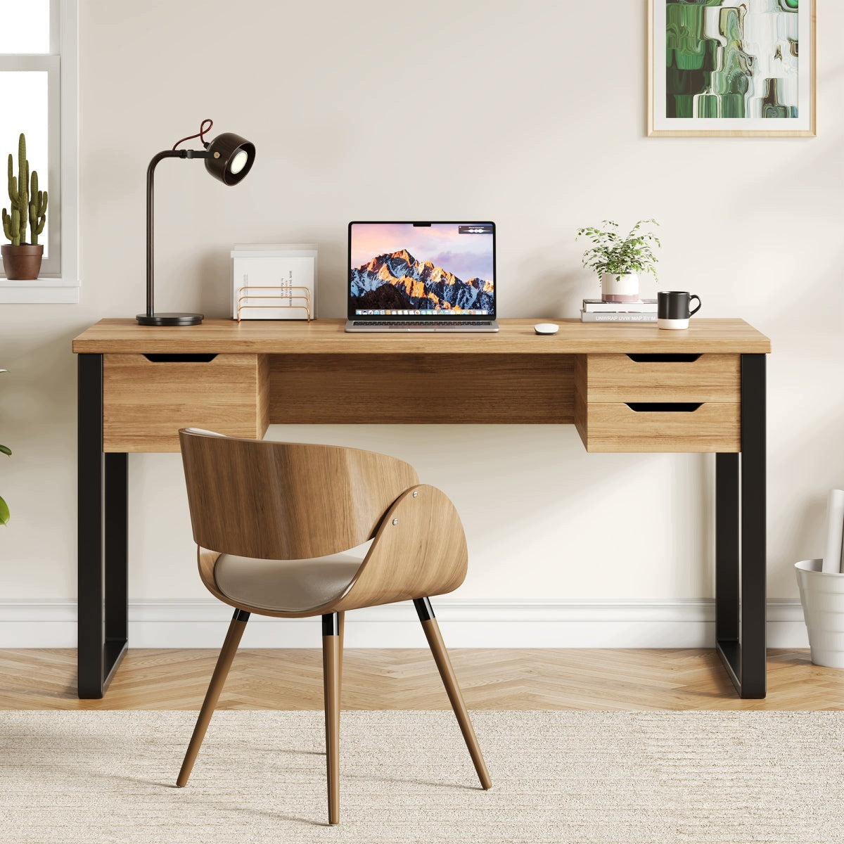 Computer desk loft with drawers metal black 130x55cm