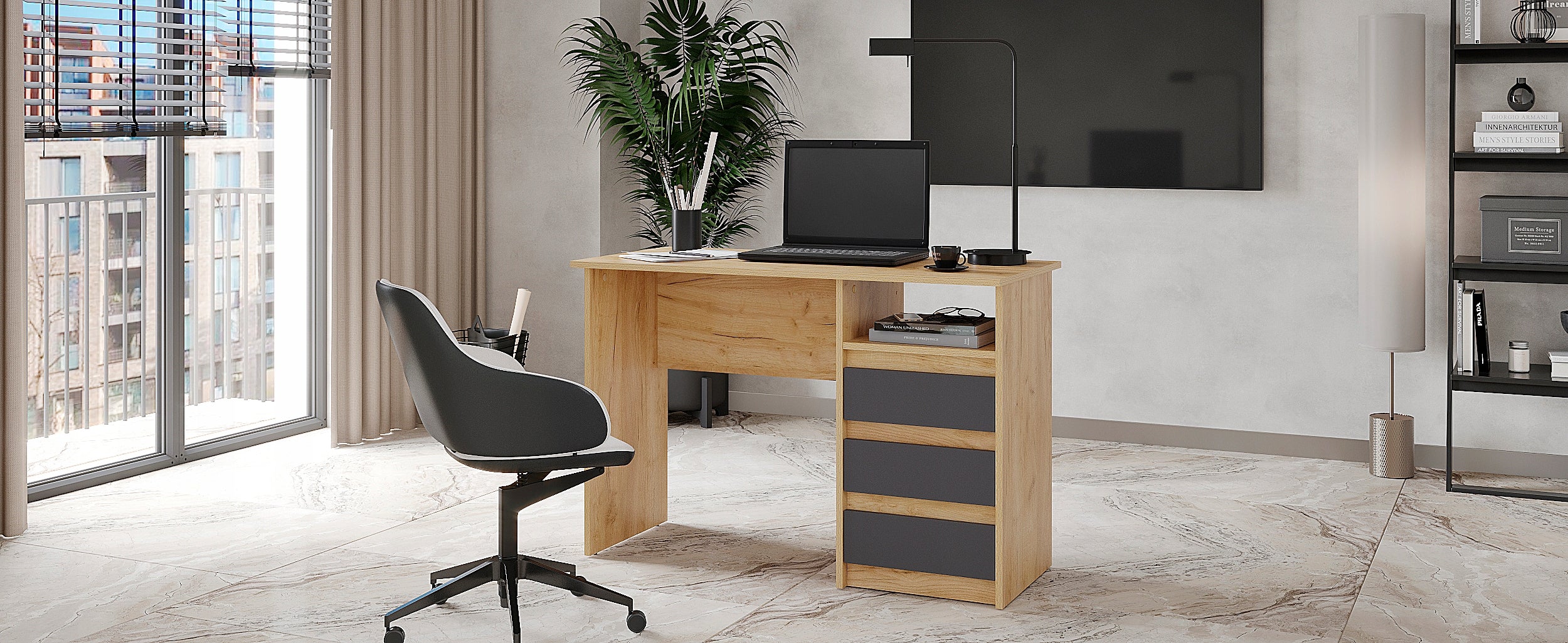 Computer desk oak craft + black with drawers 110 cm – KOMTO EAN (GTIN) 4745090672114