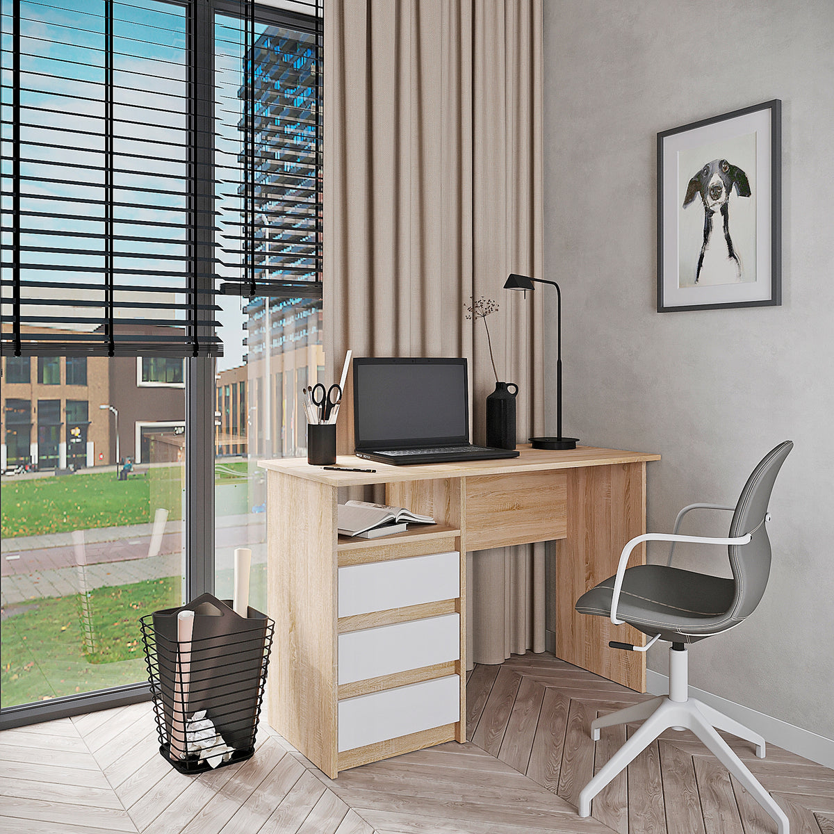 Computer desk sonoma oak + white with drawers 110 cm – KOMTO EAN (GTIN) 4745090670035