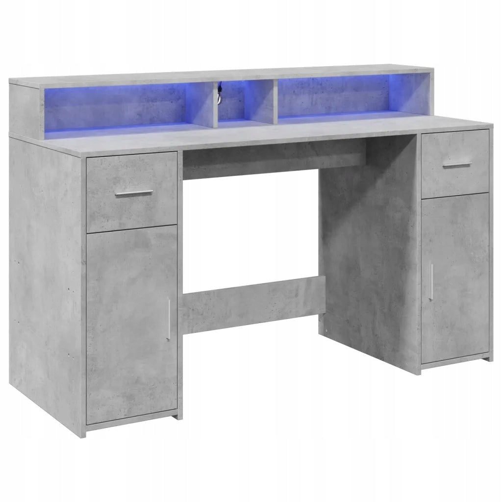 Computer desk with RGB LED lighting, shelves and drawers, grey be Brand no brand