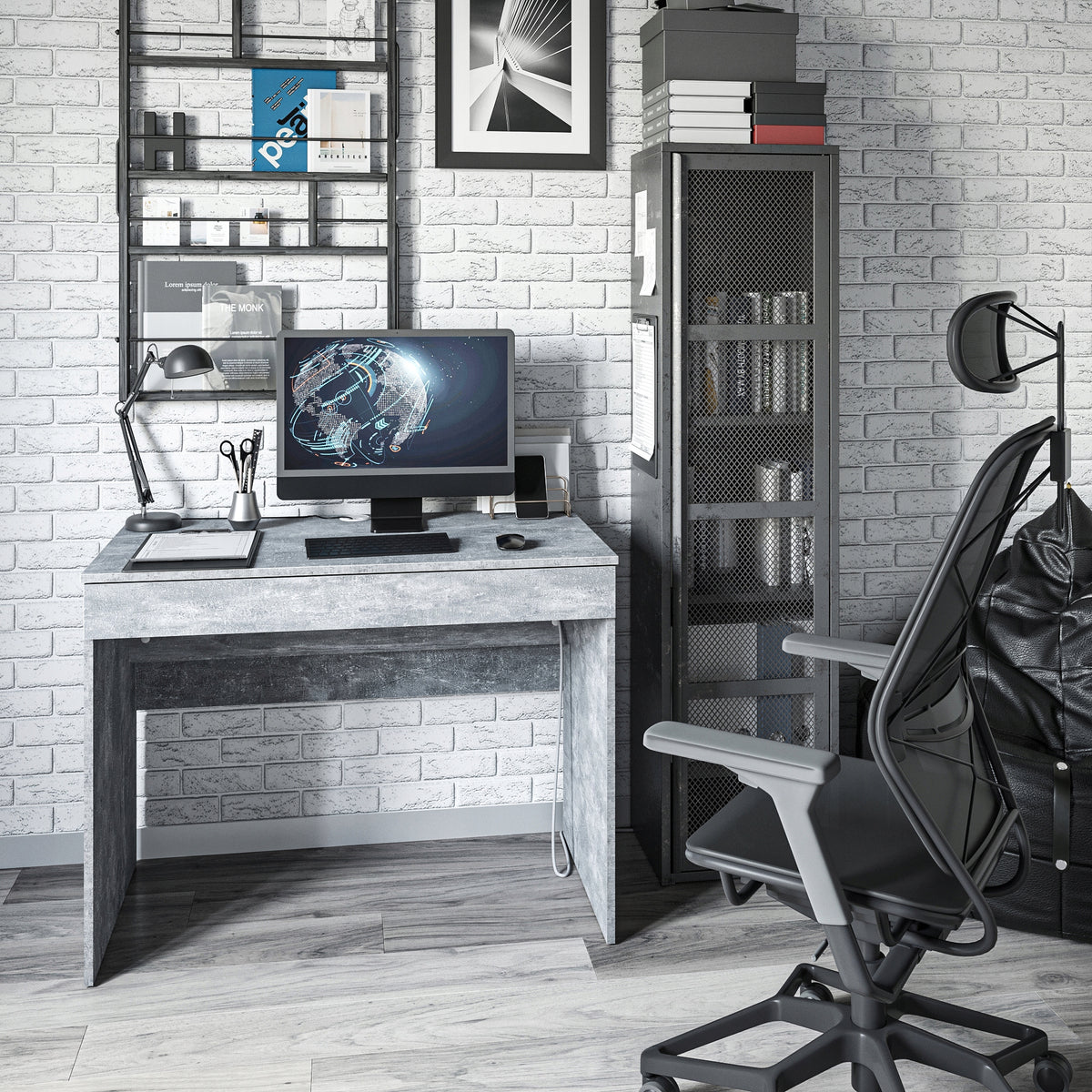 Computer desk with drawer for office and room concrete 100×53 – KOMTO EAN (GTIN) 4745090678260