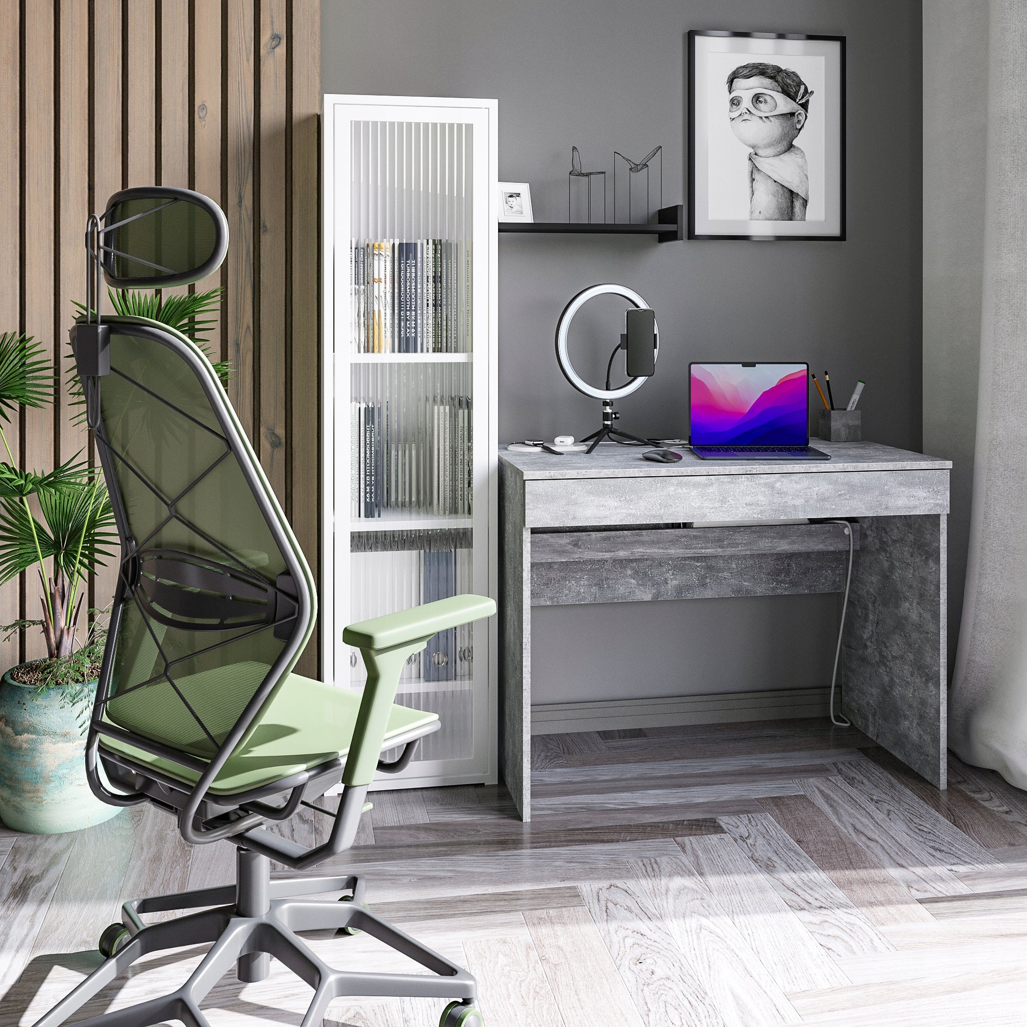 Computer desk with drawer for office and room concrete 100×53 – KOMTO Manufacturer code p-186-478