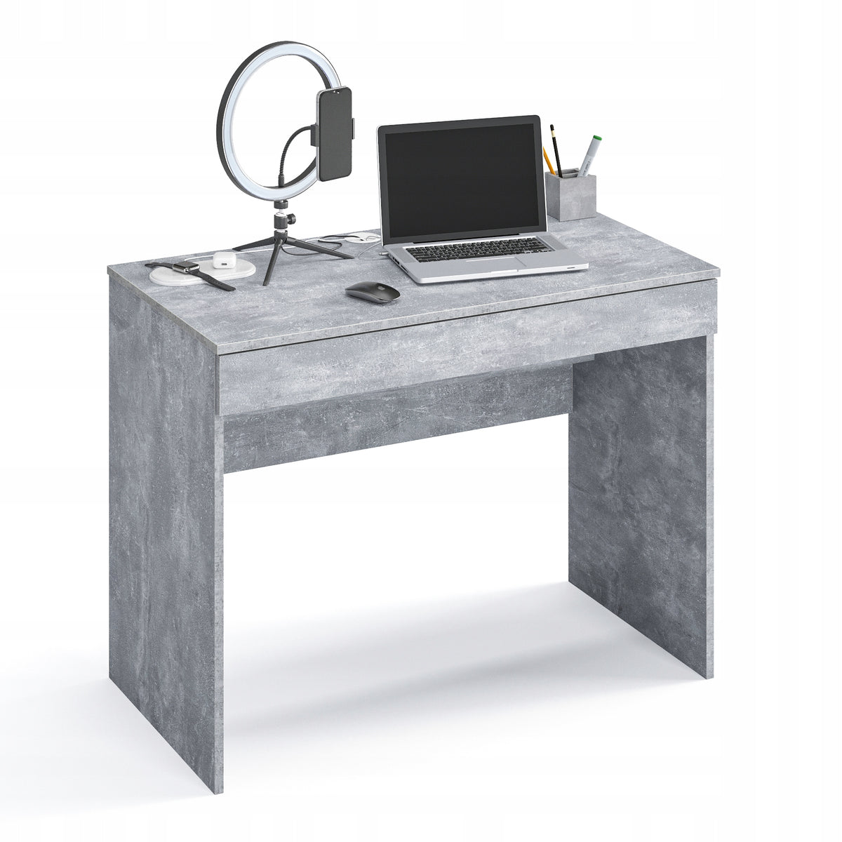 Computer desk with drawer for office and room concrete 100×53 – KOMTO