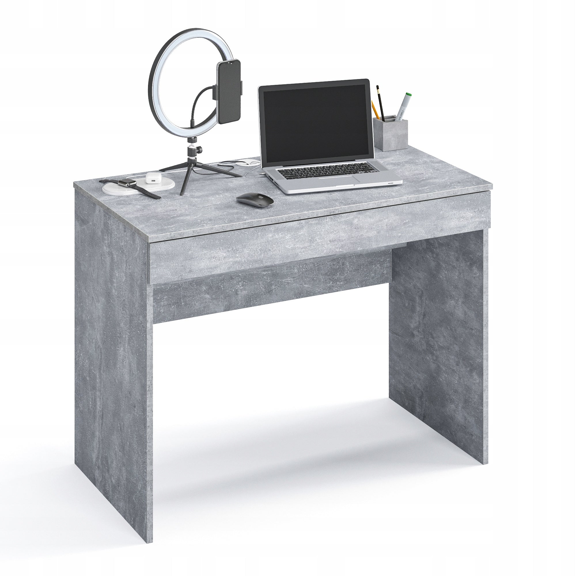 Computer desk with drawer for office and room concrete 100×53 – KOMTO