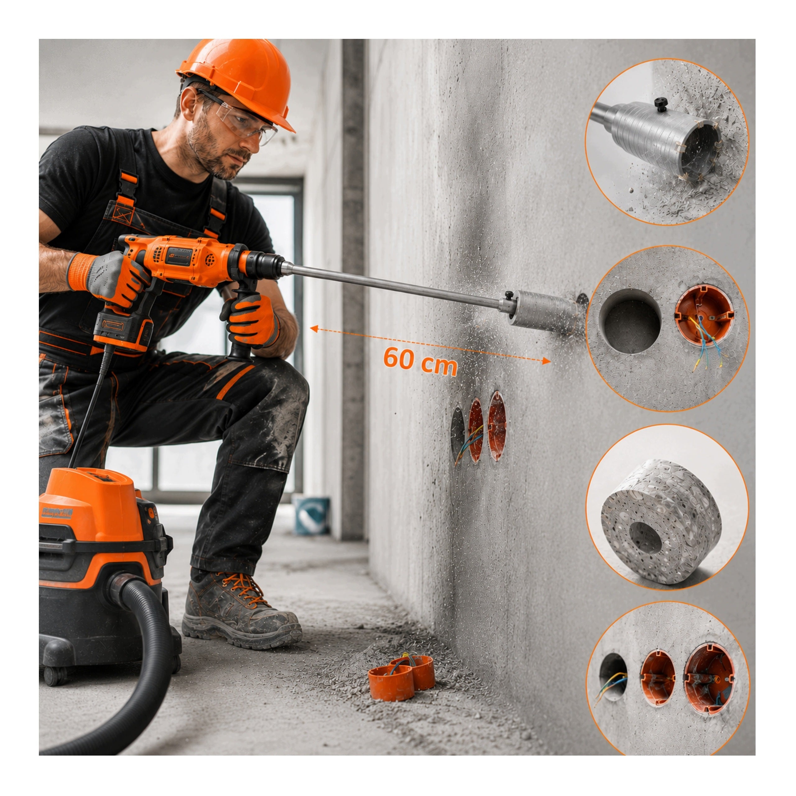 Concrete Hole Saw 60mm Drill Bit Cutter Cans with Adapter 600mm SDS Plus Manufacturer code B-88224
