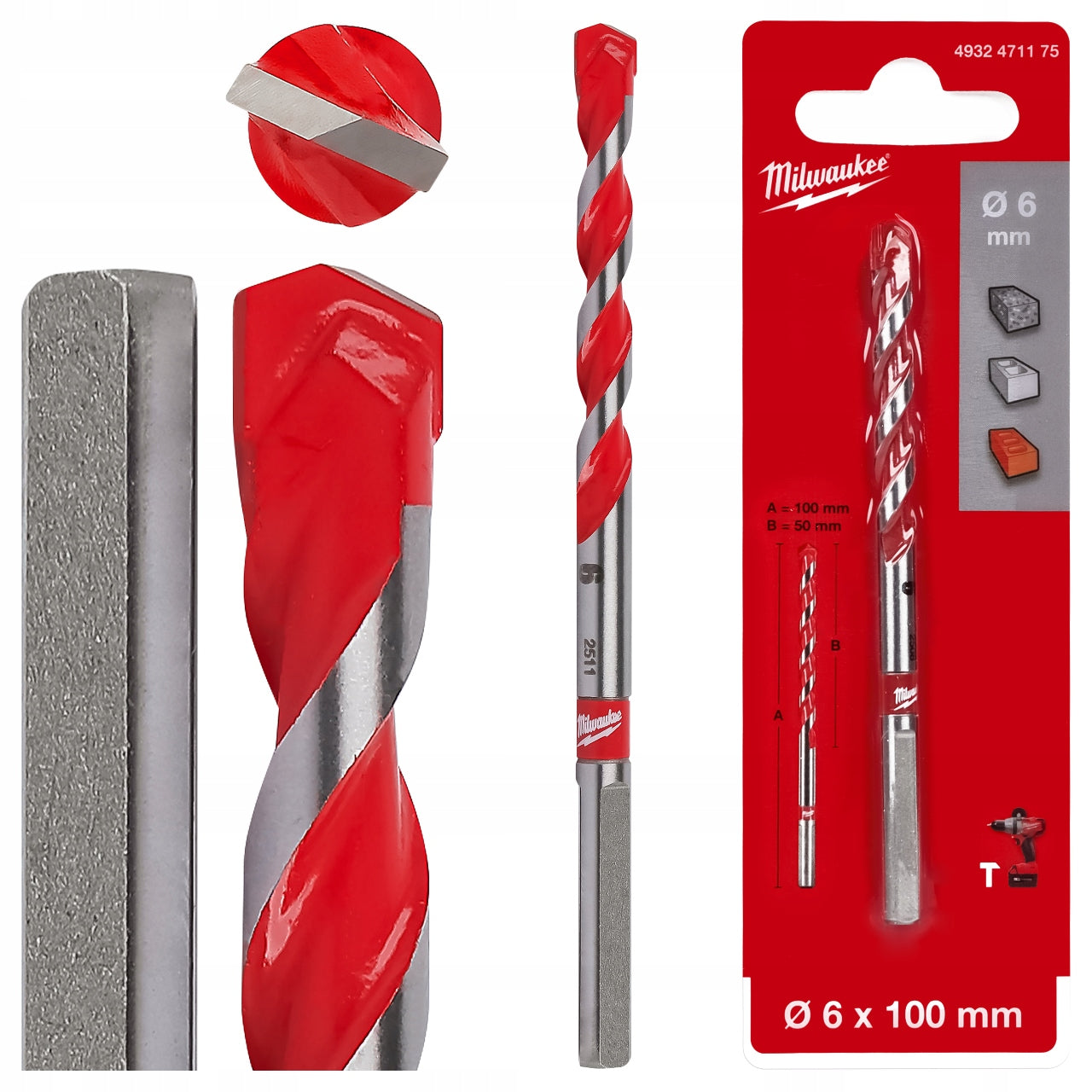 Concrete drill bit 6 x 50/100 mm 1 pc Milwaukee Premium cylindrical