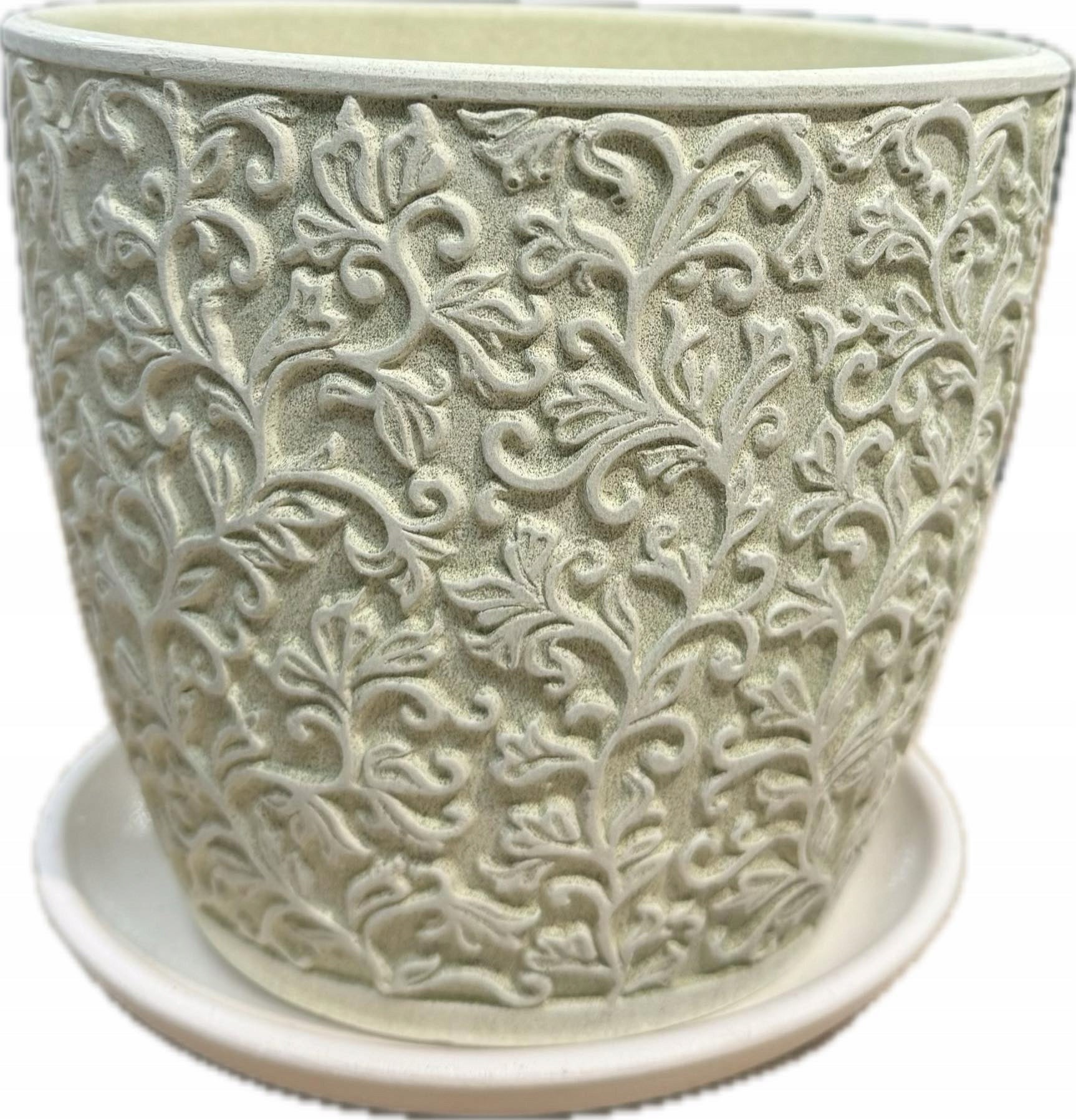 Concrete flower pot with stand Arabeska olive d. 17,5 cm Product height 15 cm