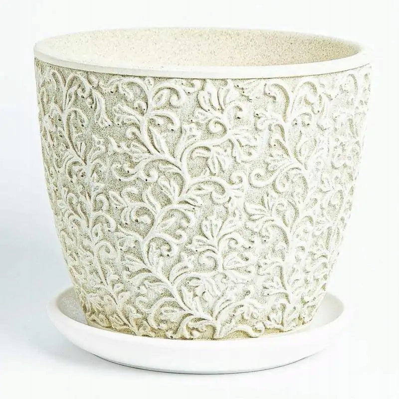 Concrete flower pot with stand Arabeska olive d. 17,5 cm