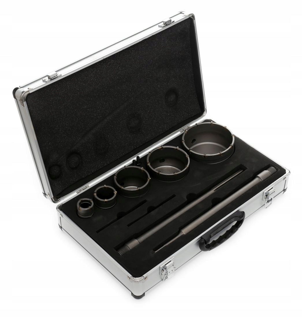 Concrete masonry hole saw Set 7el SDS+ IN CASE 40 65 80 100 mm STRONG Packaging status original