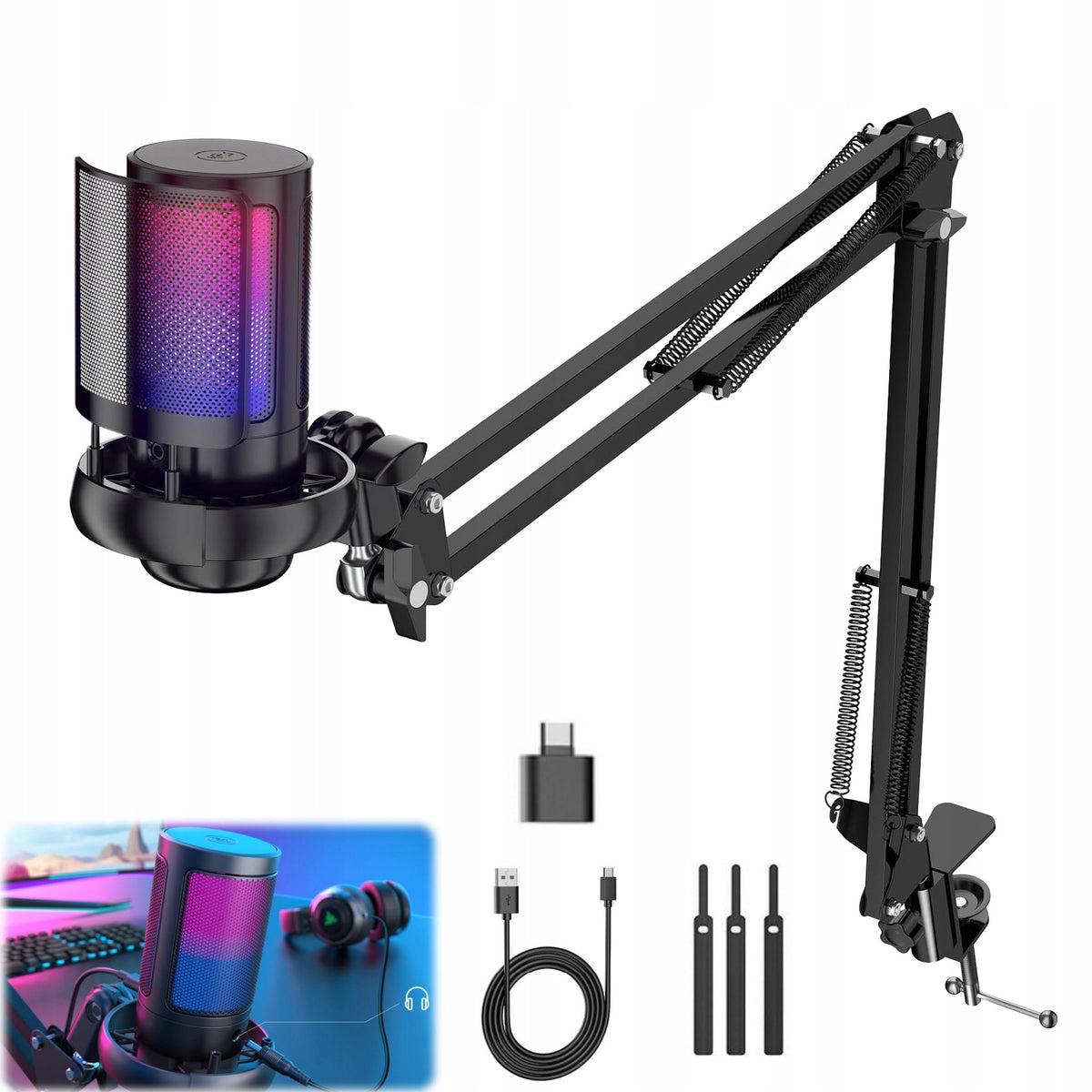 Condenser Microphone Studio PC RGB Streaming Podcast Microphone