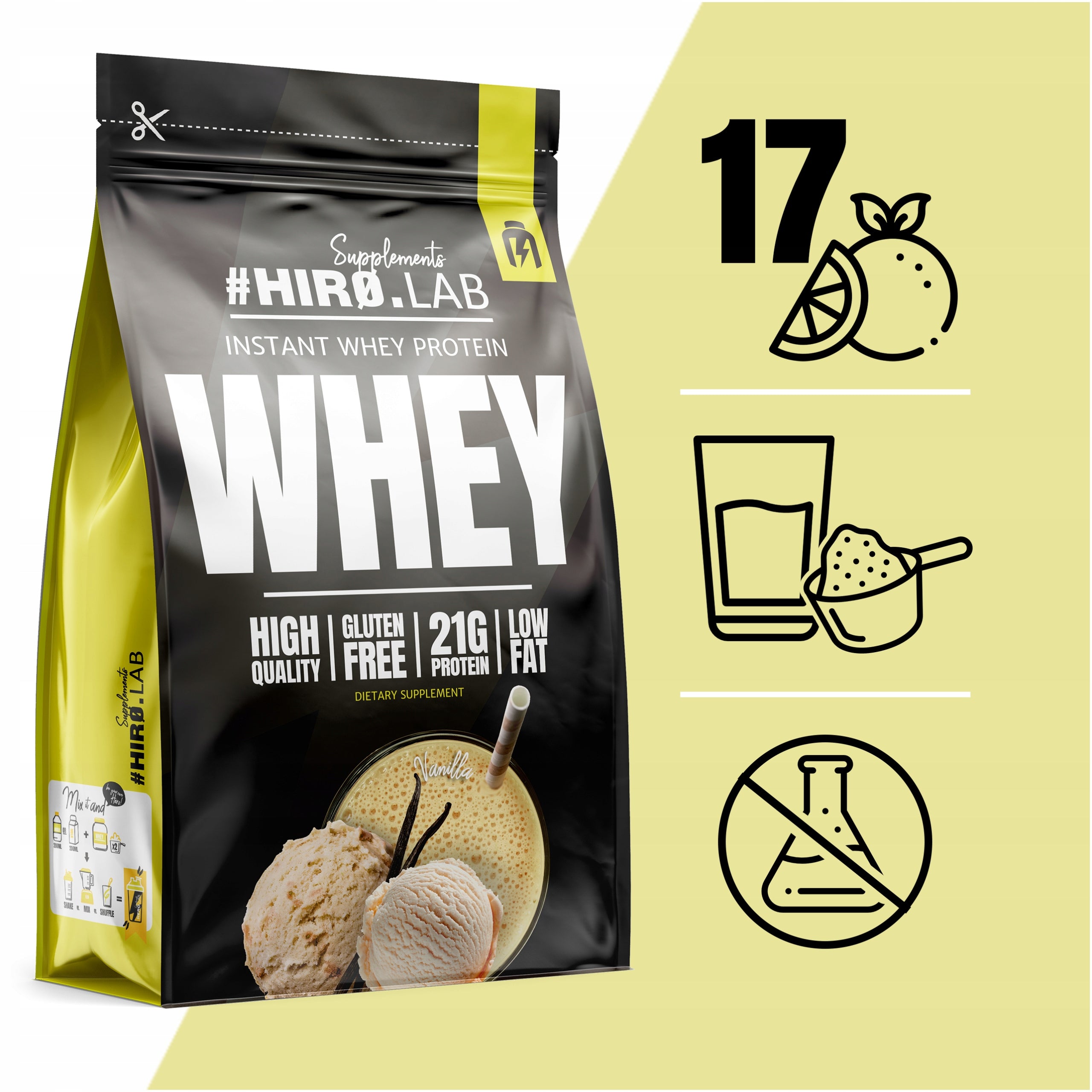 Conditioner Whey Protein WPC HIRO.LAB 2kg Vanilla Gluten Free Powder Expiration date at least six months from the date of purchase
