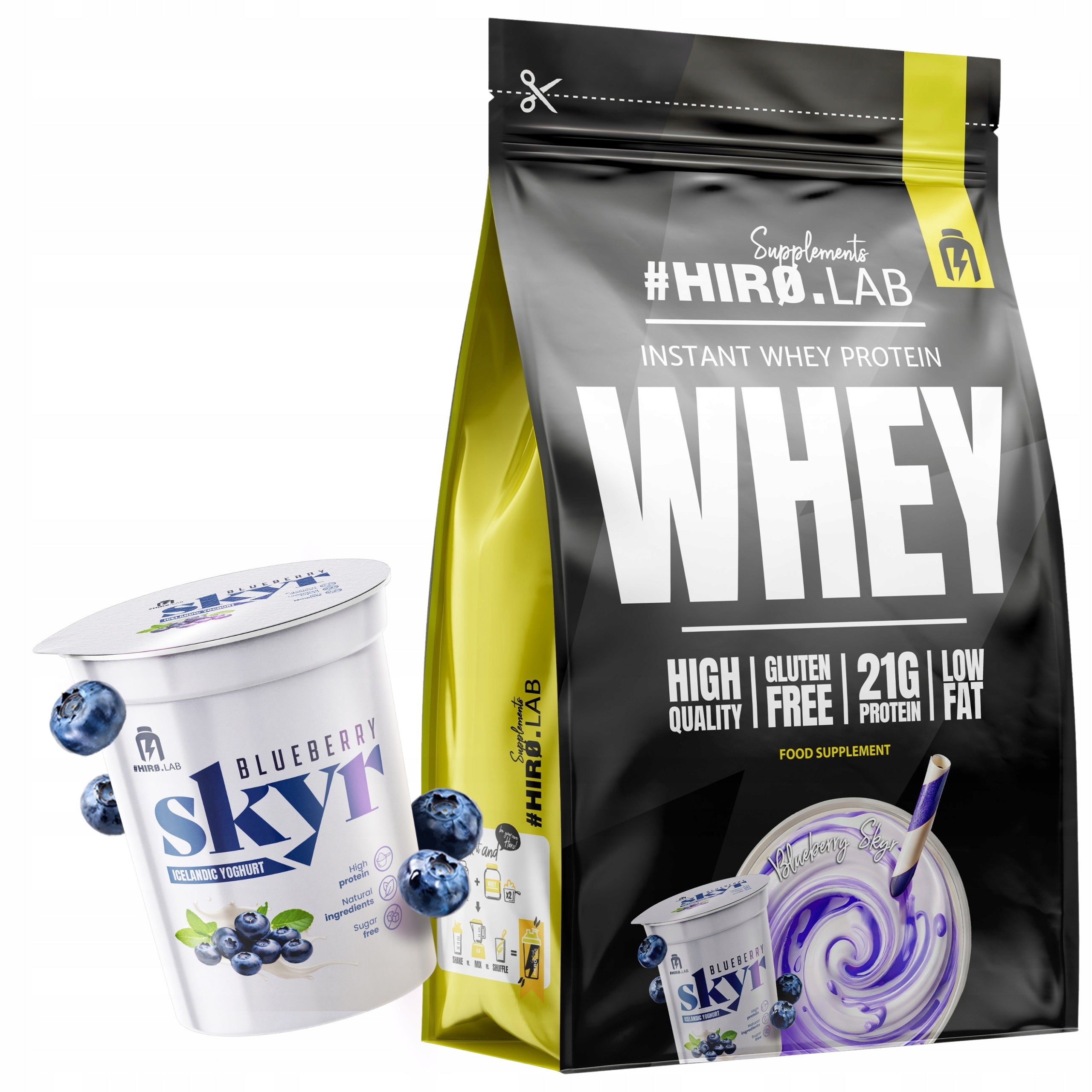 Conditioner Whey Protein WPC HIRO.LAB 750g Blueberry Skyr Without Gluten Expiration date at least six months from the date of purchase