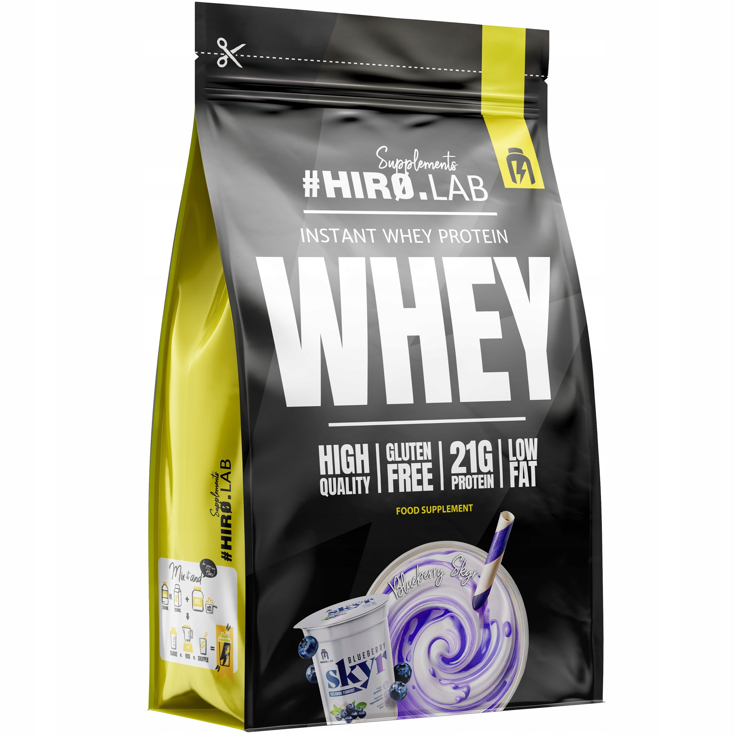 Conditioner Whey Protein WPC HIRO.LAB 750g Blueberry Skyr Without Gluten Packaging status original