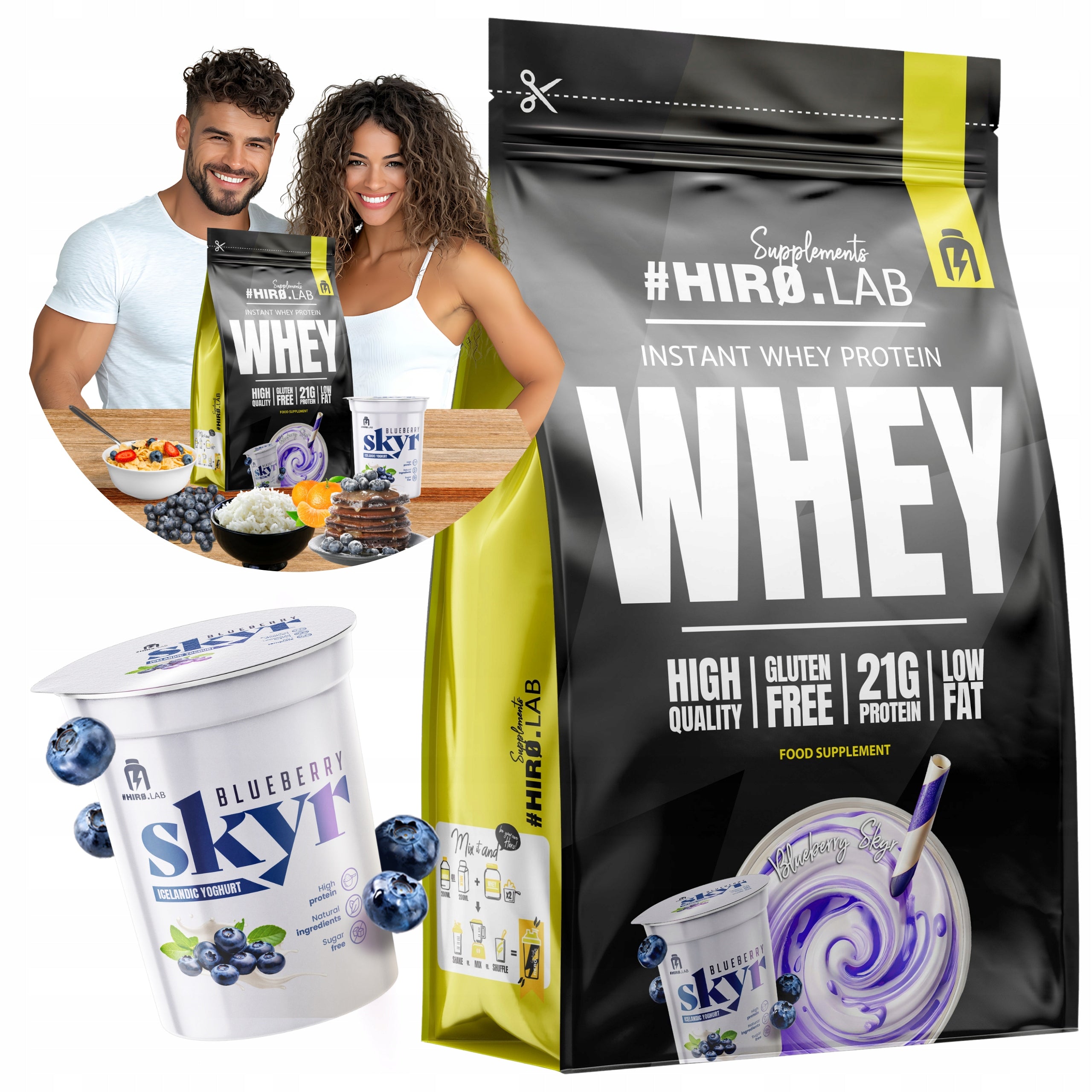 Conditioner Whey Protein WPC HIRO.LAB 750g Blueberry Skyr Without Gluten