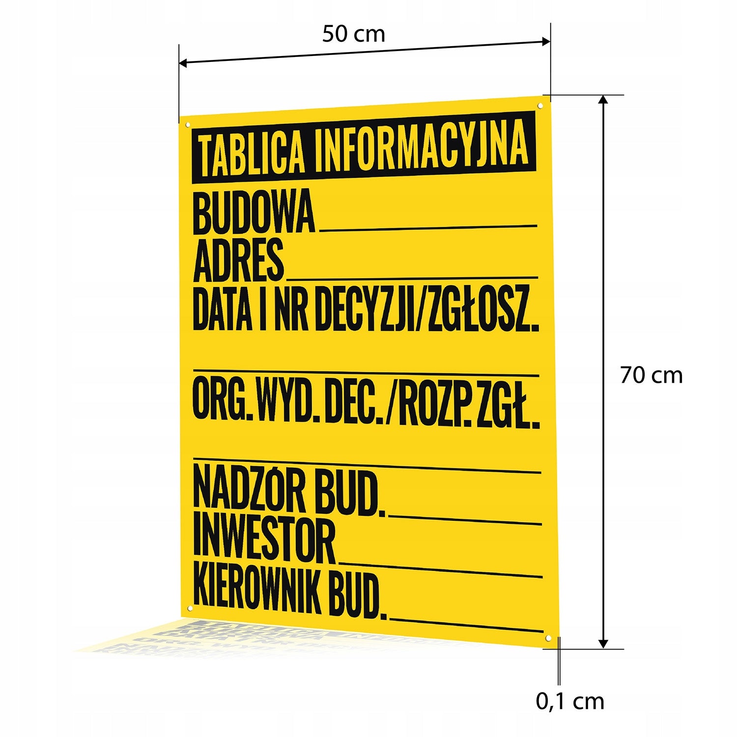 Construction Information Board CONSTRUCTION BOARD INFORMATION BOARD 50x70 Manufacturer code TABLICA BUDUWLANA MEDIA DESIGN