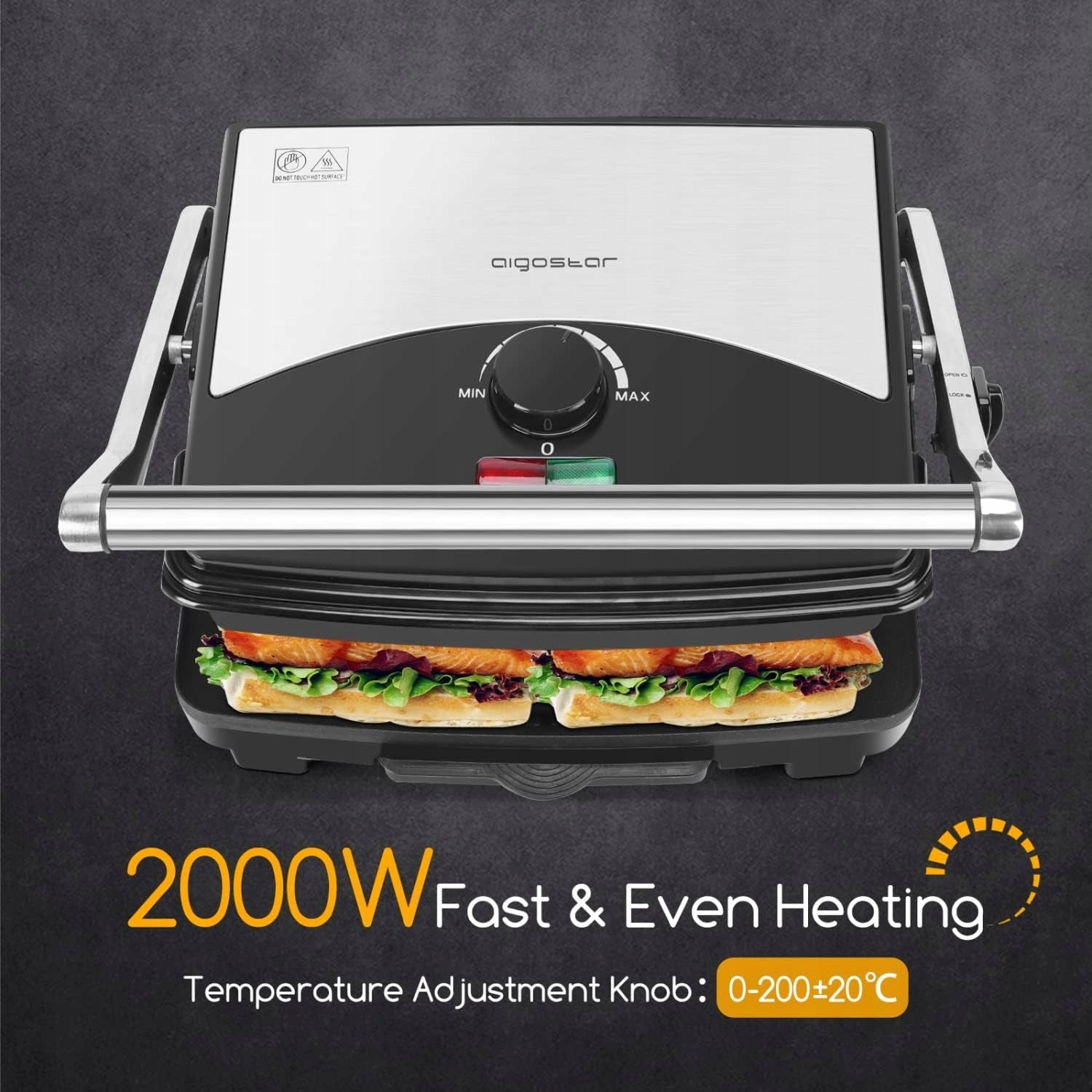 Contact Grill Electric Toaster Panini Aigostar 2000W High Power Packaging status original