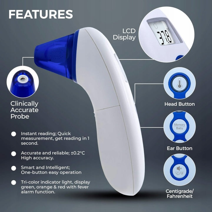 Contactless Digital Thermometer 5in1 Forehead Ear Room Liquid for Kids Manufacturer code Termometr Cyfrowy Bezdotykowy 5w1 Czoło Ucho