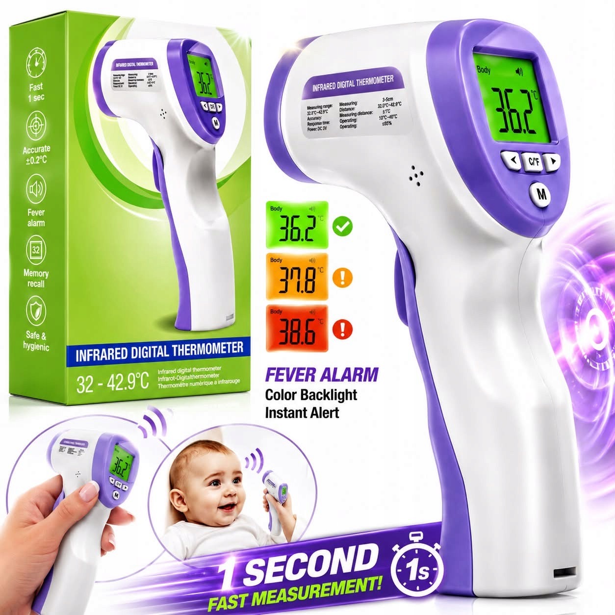 Contactless Electronic Infrared Thermometer for Children and Adults LCD