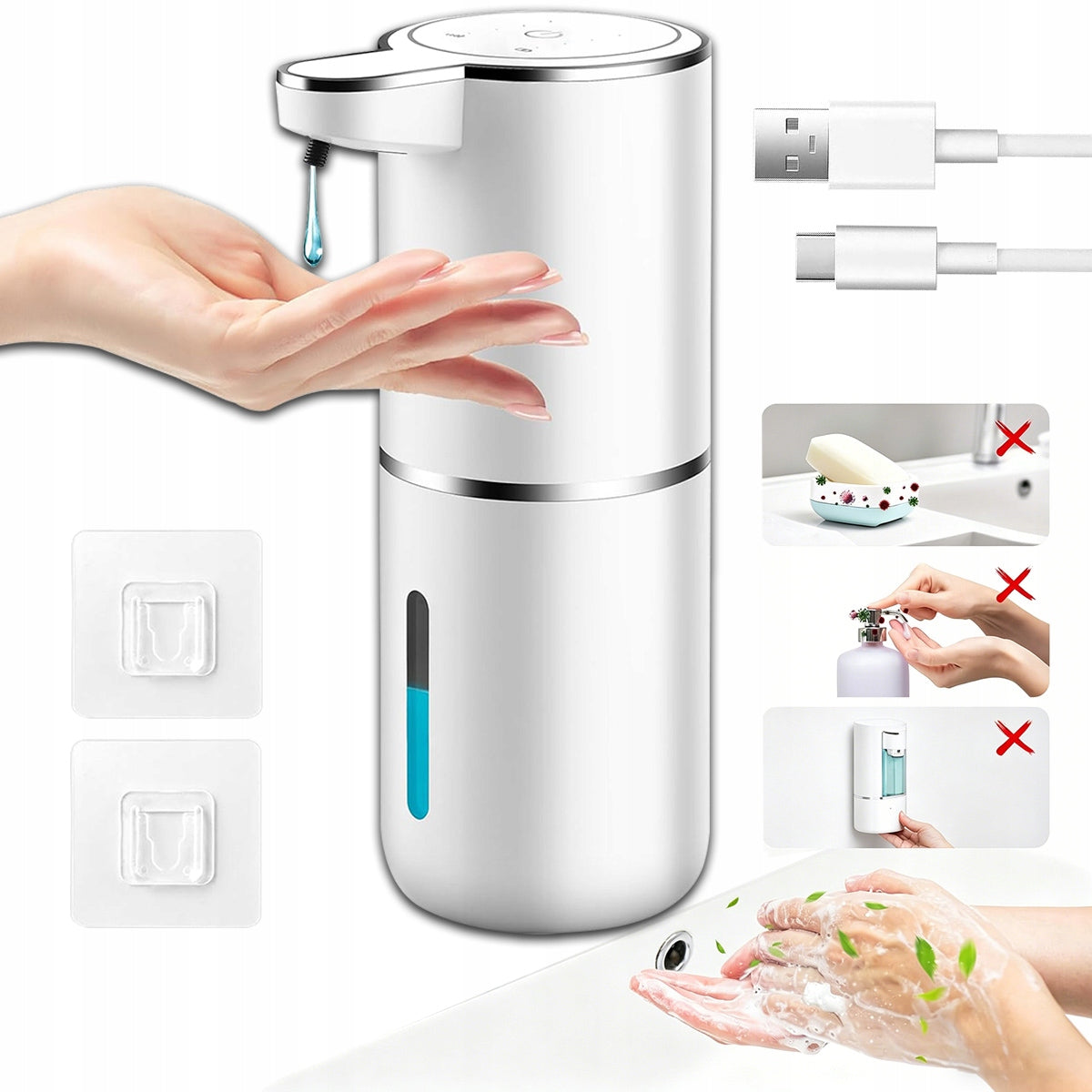 Contactless Soap Dispenser Automatic 380ml Large USB-C IR,gel