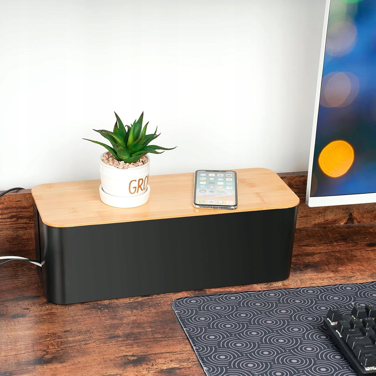 Container Cable Organizer Wires Extension Cord Charger Black Bamboo D8 Manufacturer code Organizer D08