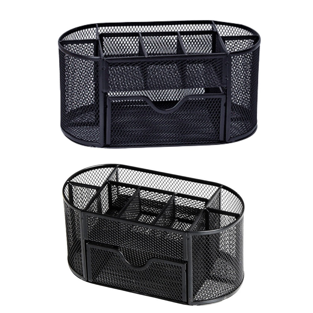 Container Organizer for Office Supplies Metal With Drawer Black Main pattern lines