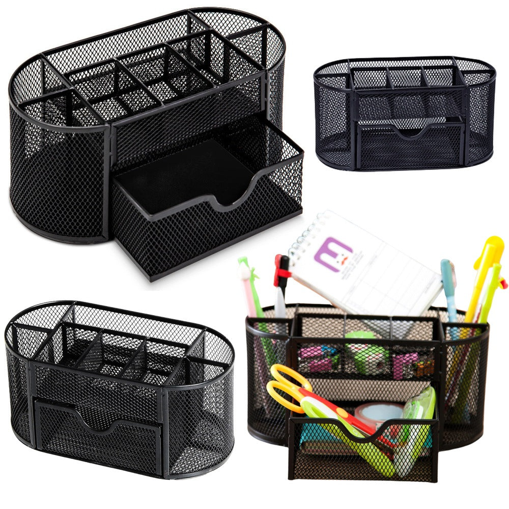 Container Organizer for Office Supplies Metal With Drawer Black