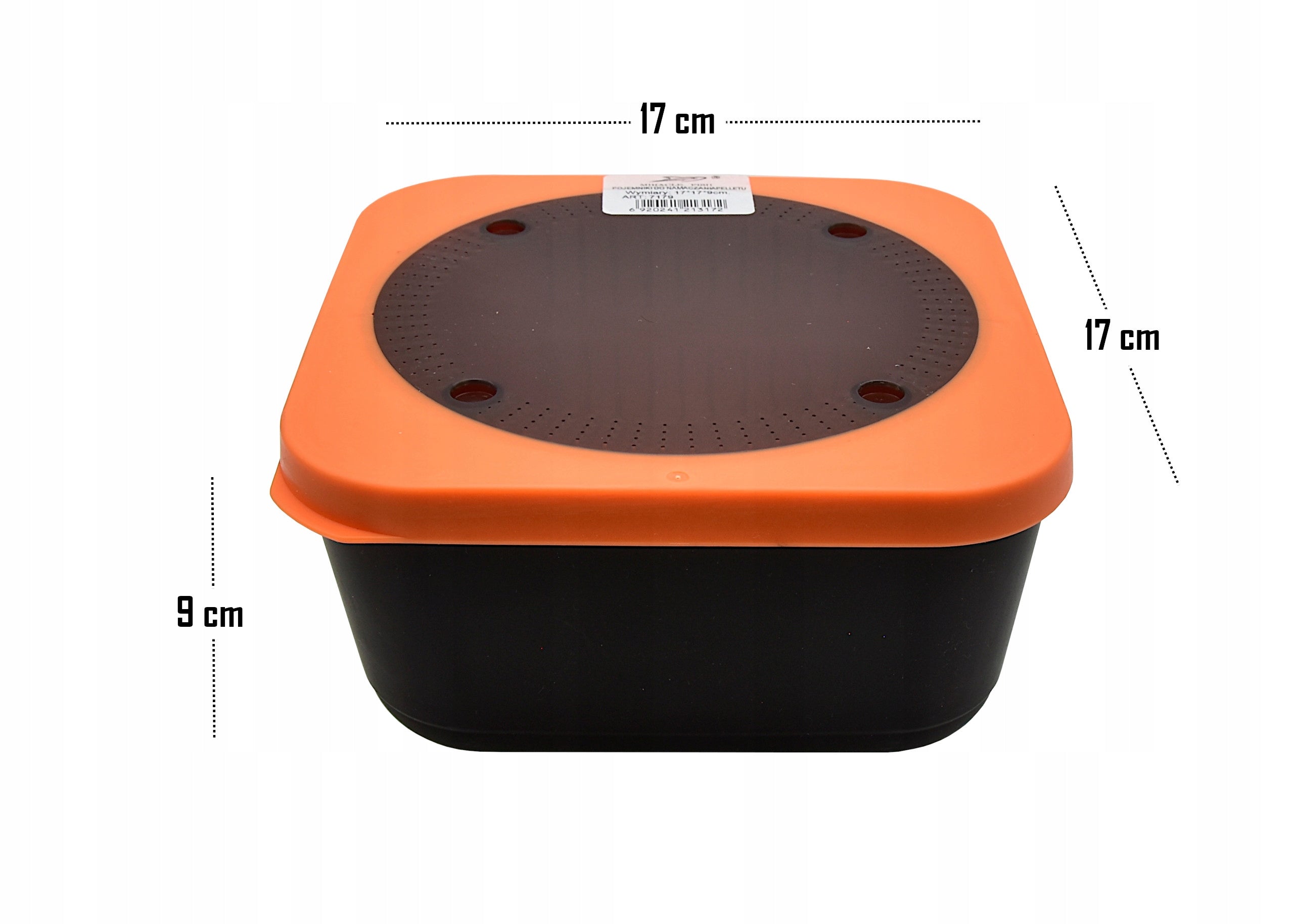 Container box 1,875L for soaking pellets with strainer - 17x17x9 cm Feeder Model z sitkiem