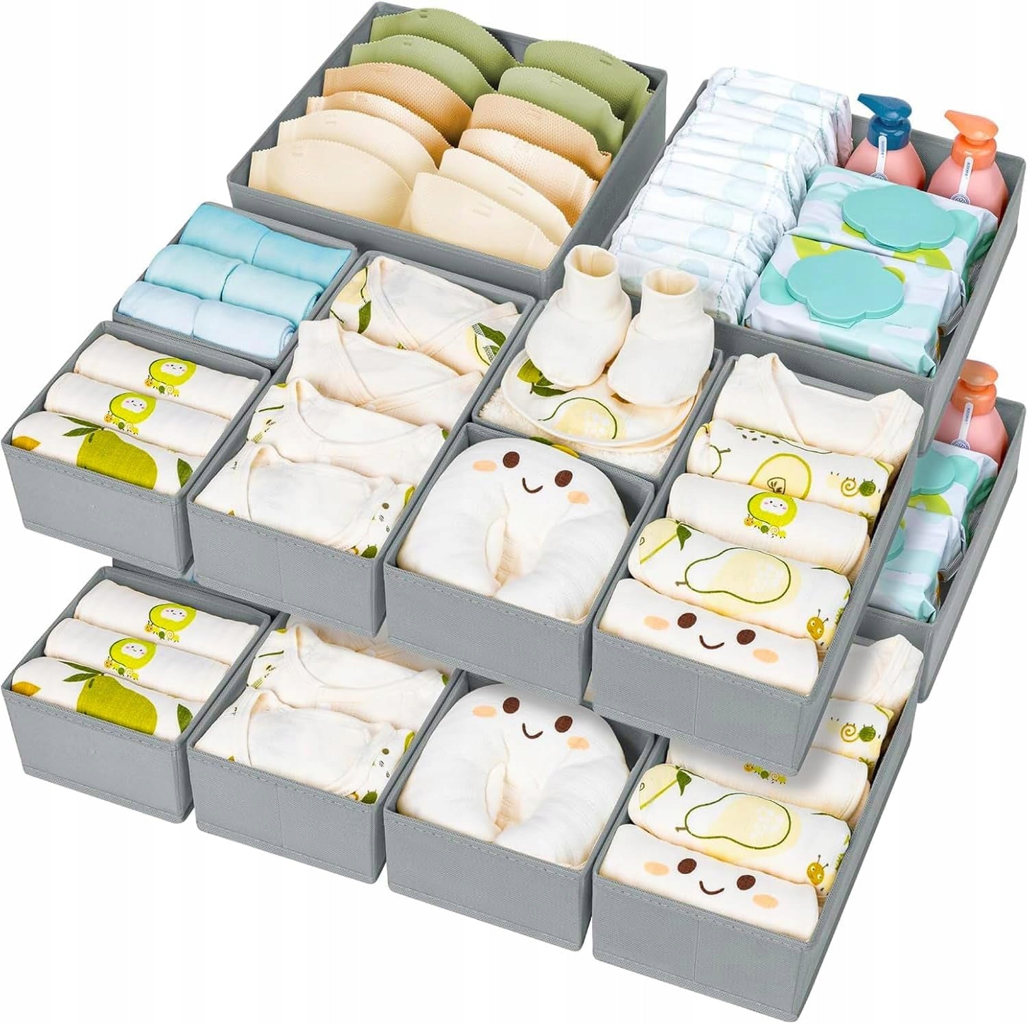 Container box clothes organizer toys SET OF 12 pieces GREY