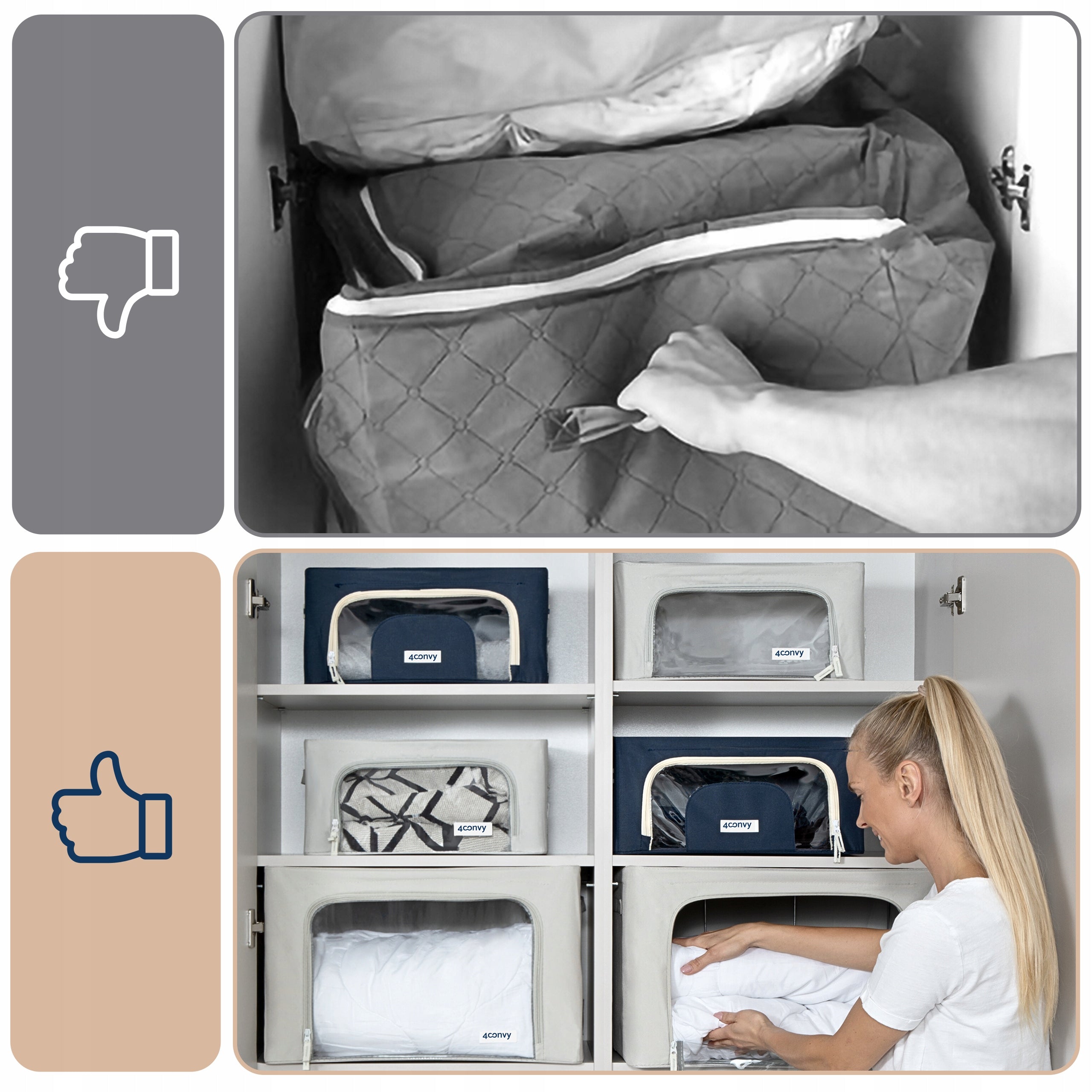 Container organizer bag box for clothes bedding with lid for wardrobes 24L x2 Product weight with unit packaging 1.46 kg