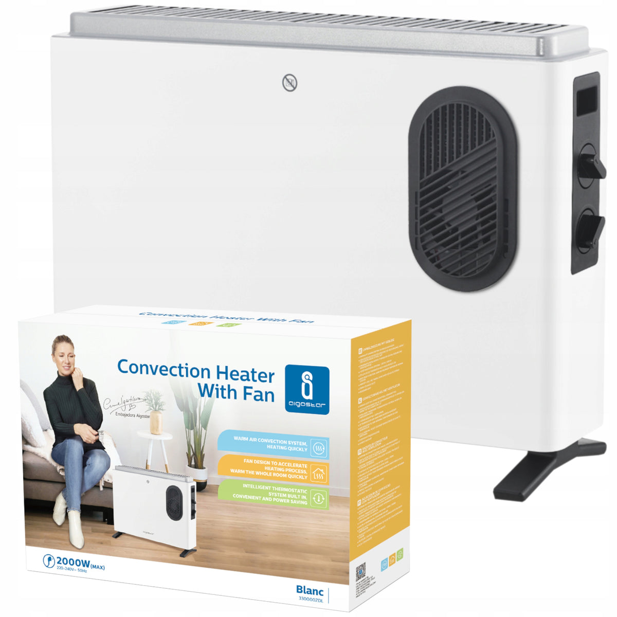 Convector Heater Aigostar 2000 W White with Fan for Rooms