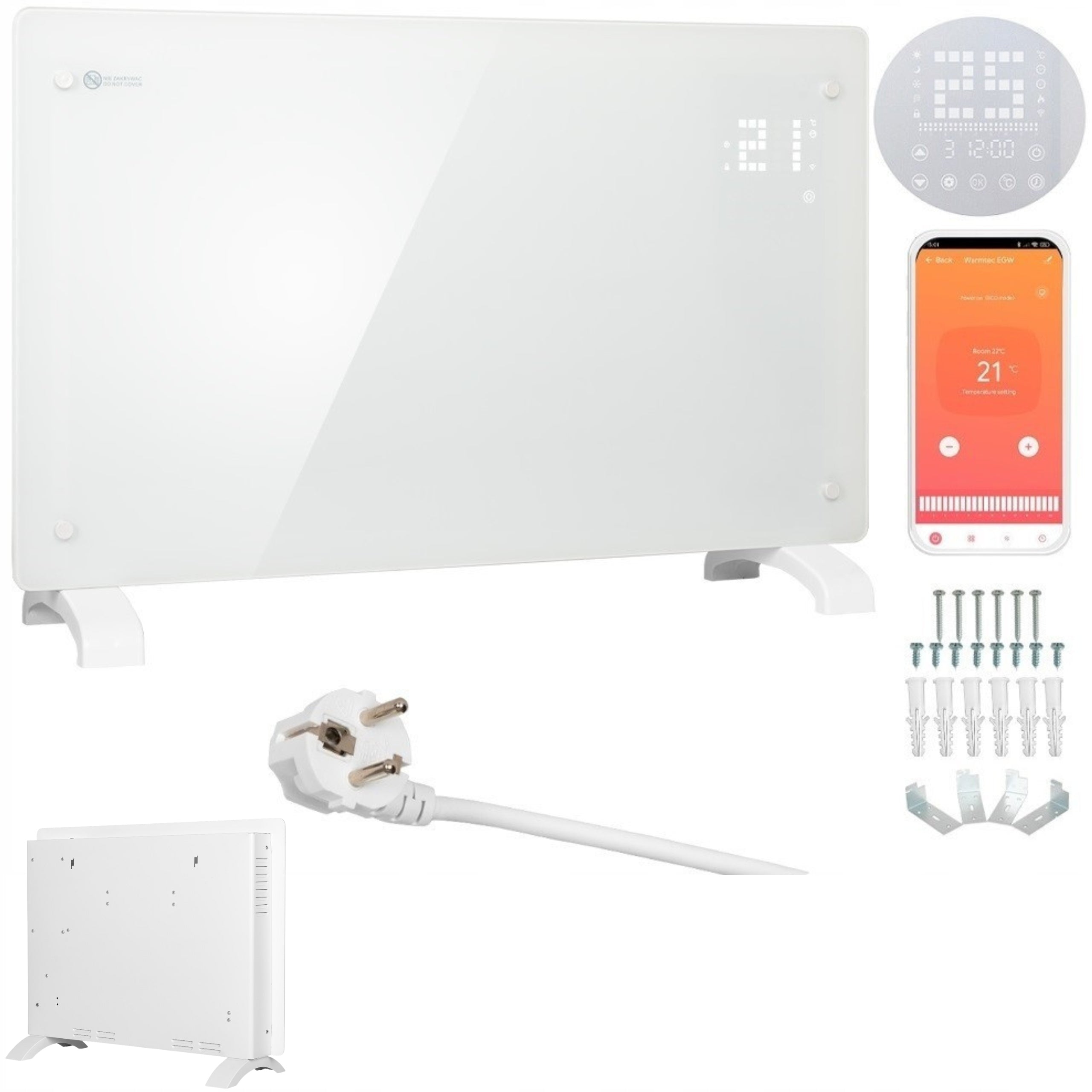Convector Heater Glass Programmable WiFi White 2500W Electric