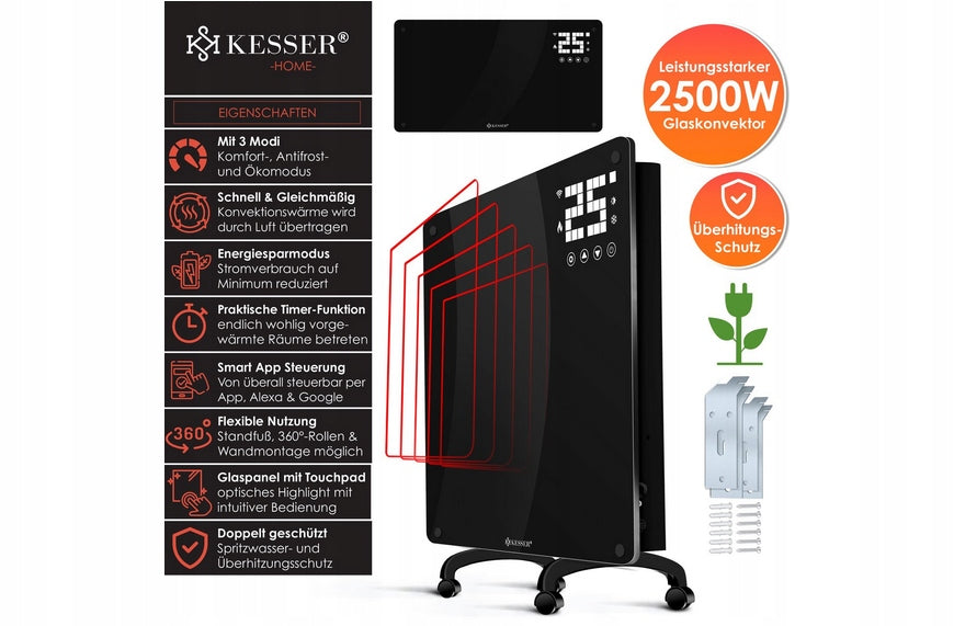 Convector radiator Kesser 2500 W black Manufacturer code K-GHP-22 Schwarz