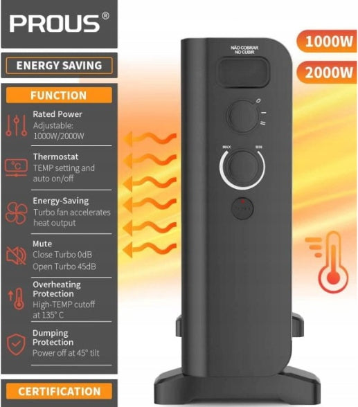 Convector radiator Prous 2000 W anthracite EAN (GTIN) 6931515508405