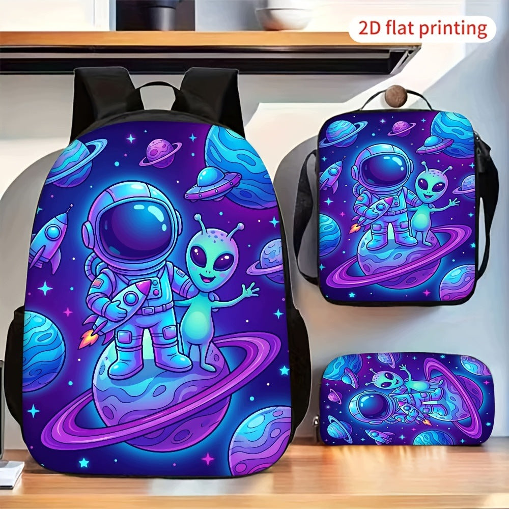 Cool Astronaut Alien Space Universe Backpack Set with Crossbody Bag and Pencil Pouch