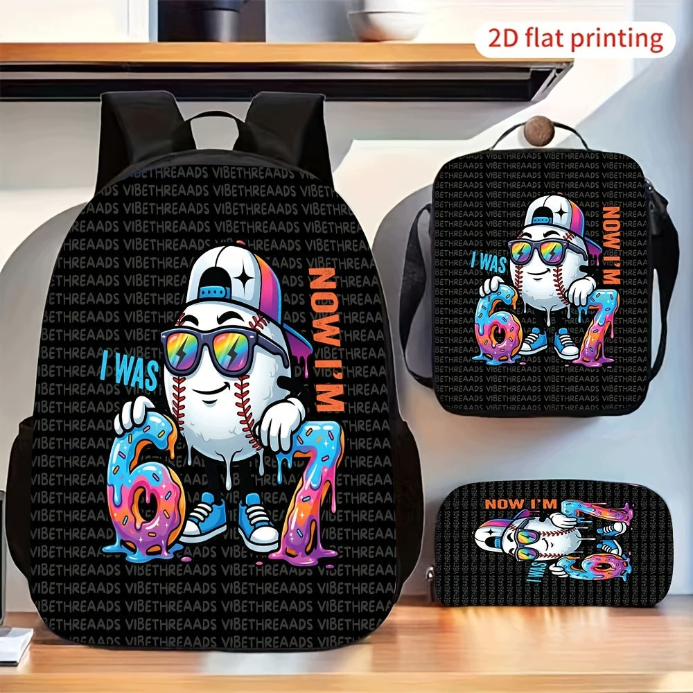 Cool Cartoon Baseball Number 67 3-Piece Backpack Set with Crossbody Bag