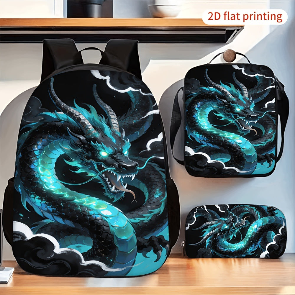 Cool Mythical Green Dragon Backpack Set with Crossbody Bag