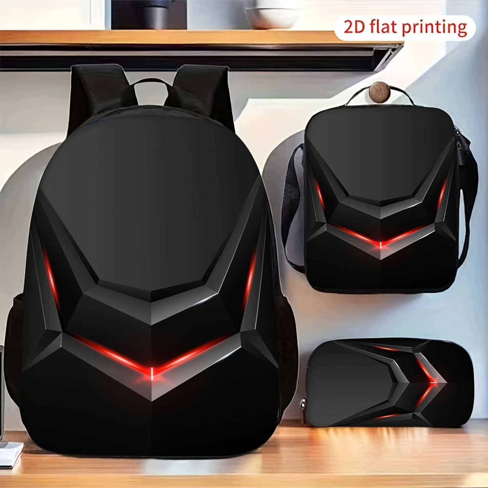 Cool Red Light Mecha 3-Piece Backpack Set with Crossbody Bag