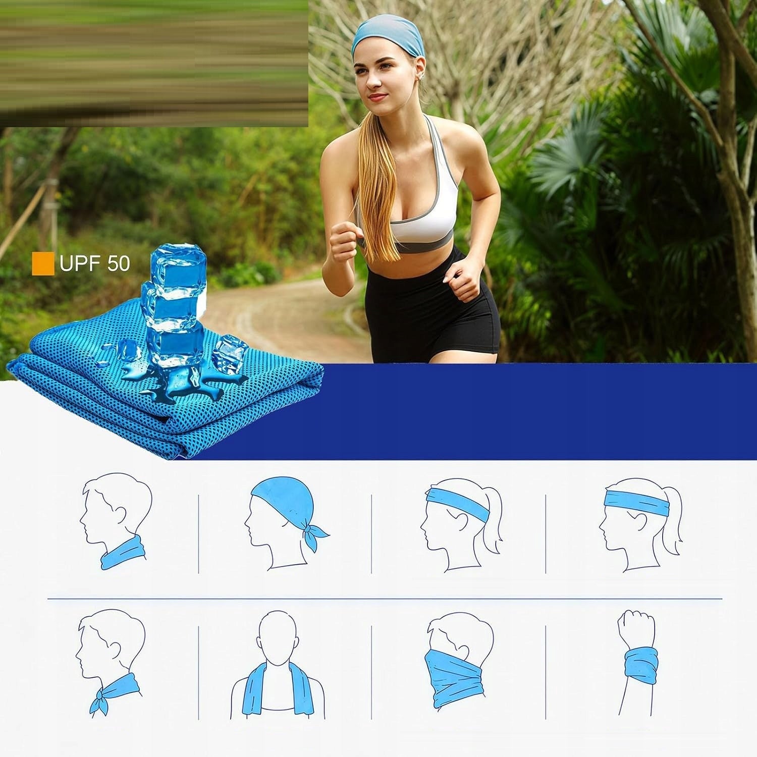 Cooling towel 120x30cm 2x blue (bicycle, running, camping and more) Brand no brand