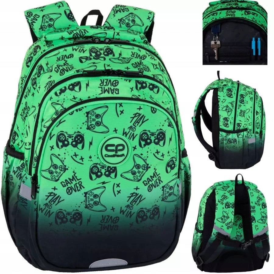 Coolpack School Backpack for Classes 1-3 Jerry Game Over Green F029969
