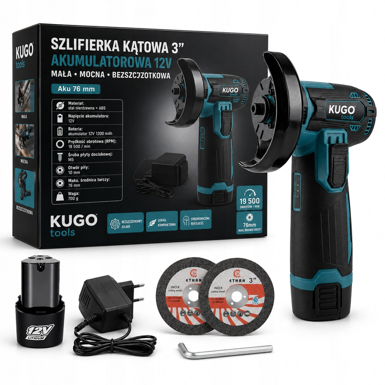 Cordless Angle Grinder 12V Powerful Brushless Battery