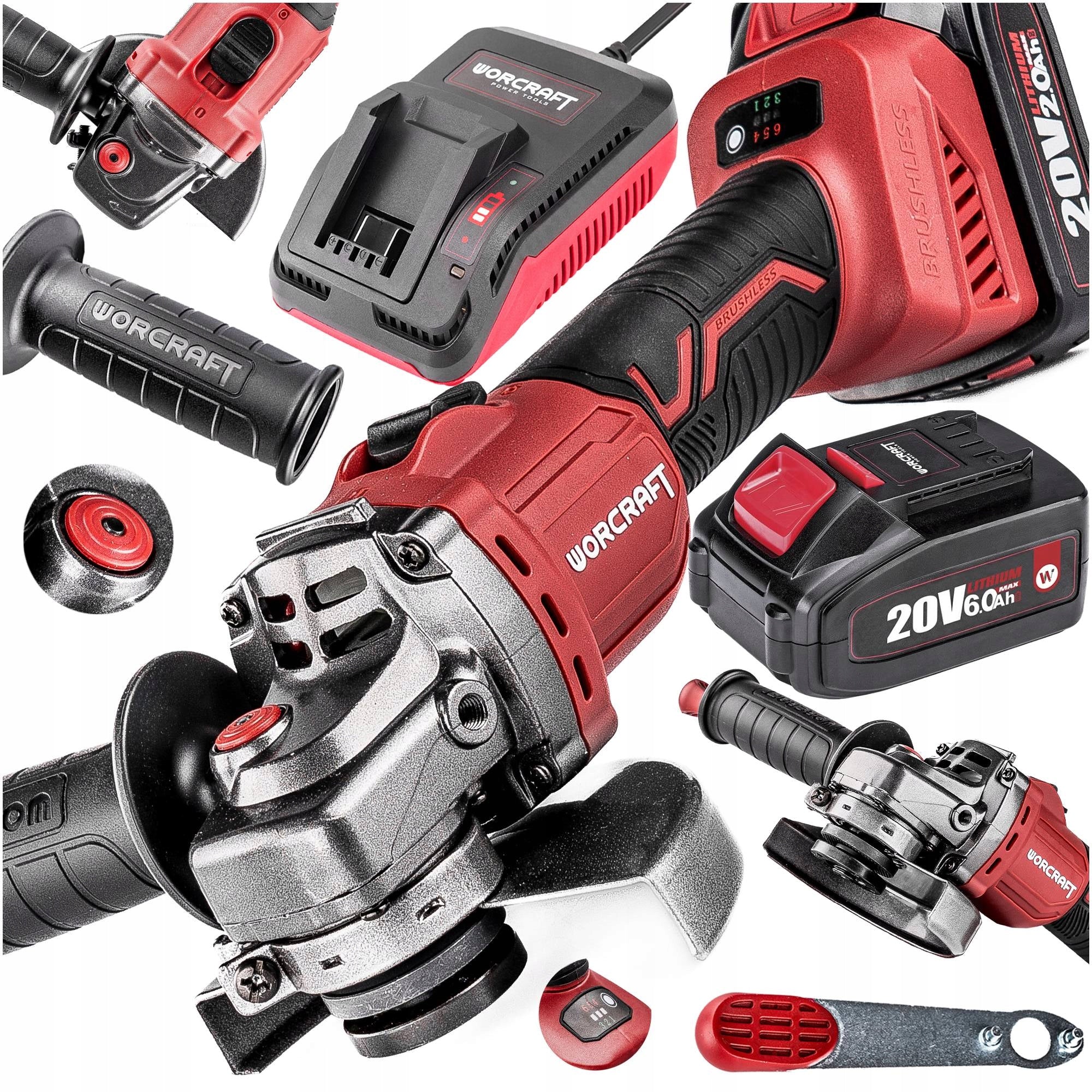 Cordless Brushless Angle Grinder Worcraft + Rechargeable Battery 6.0