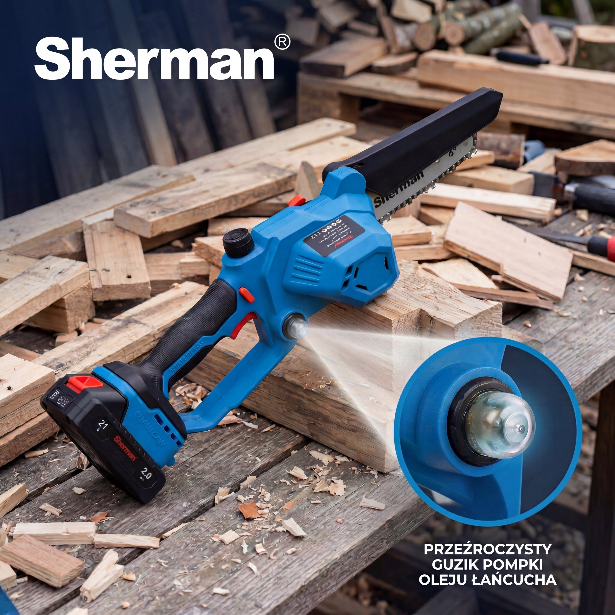 Cordless CHAINSAW ET-506 MINI BRUSHLESS SAW 2x AKU 21V Brand Sherman
