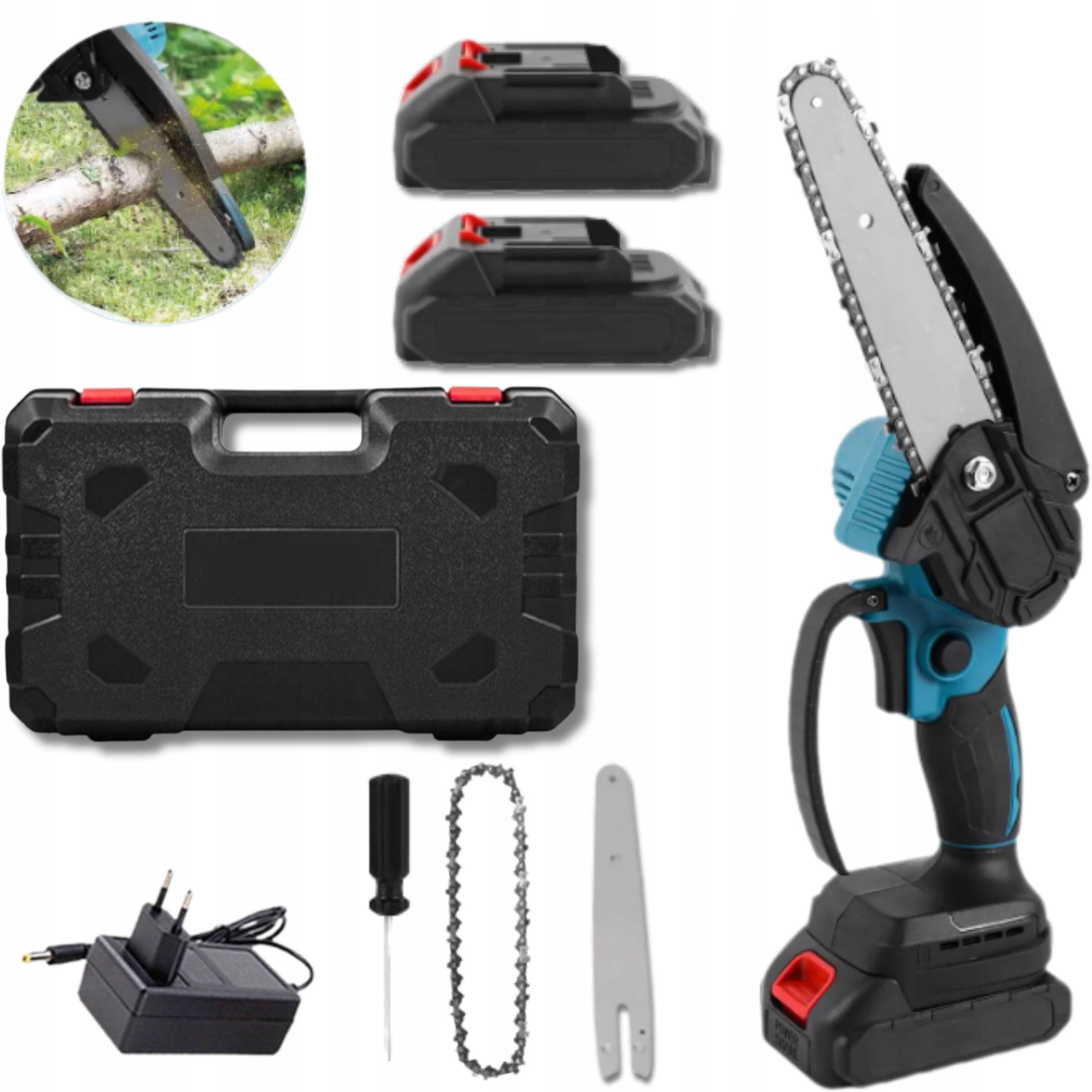 Cordless Chainsaw 6" 21V + 2x Battery + Suitcase