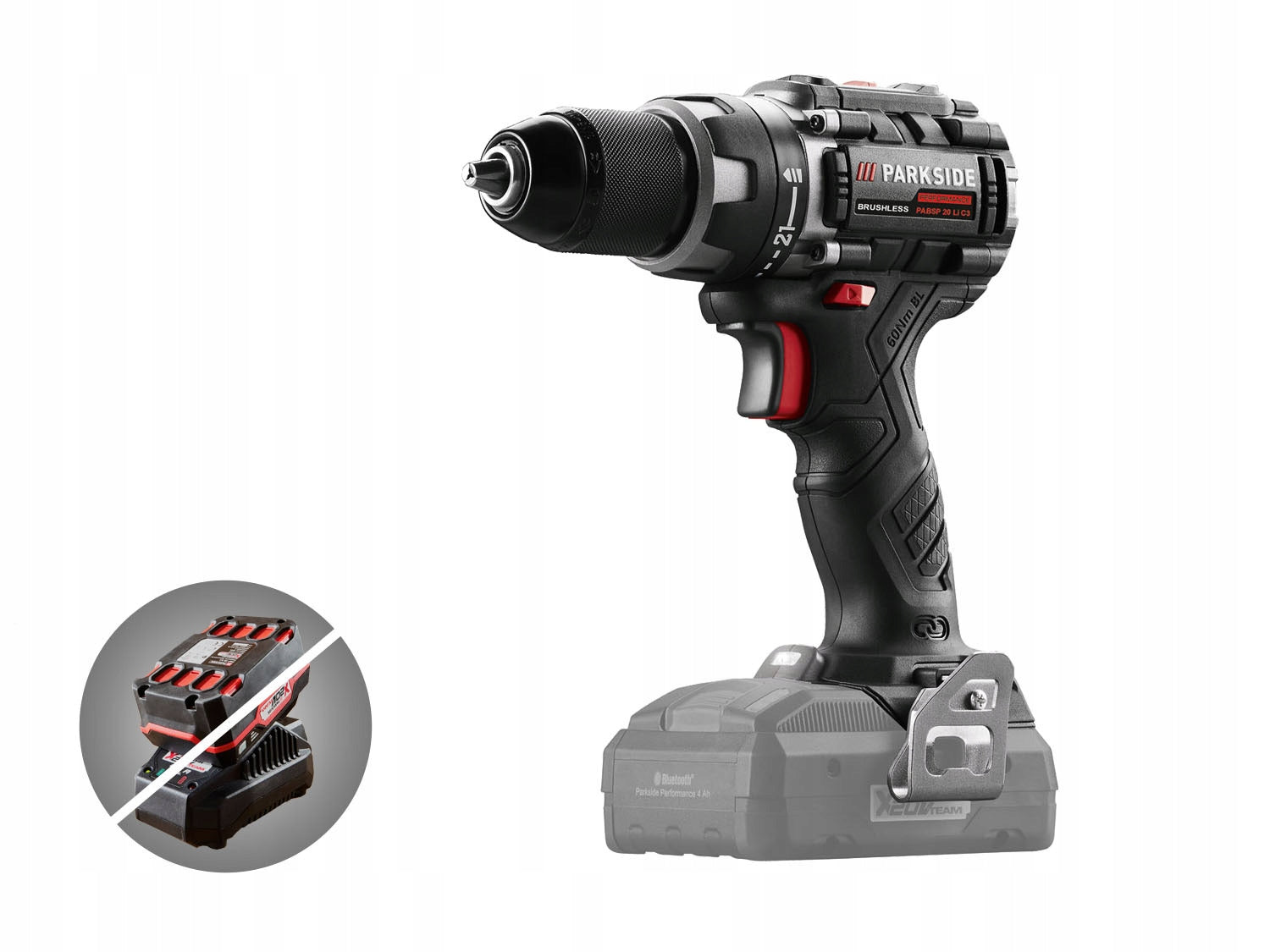 Cordless Drill/Driver PARKSIDE PERFORMANCE PABSP 20-Li C4 60Nm Brand Parkside