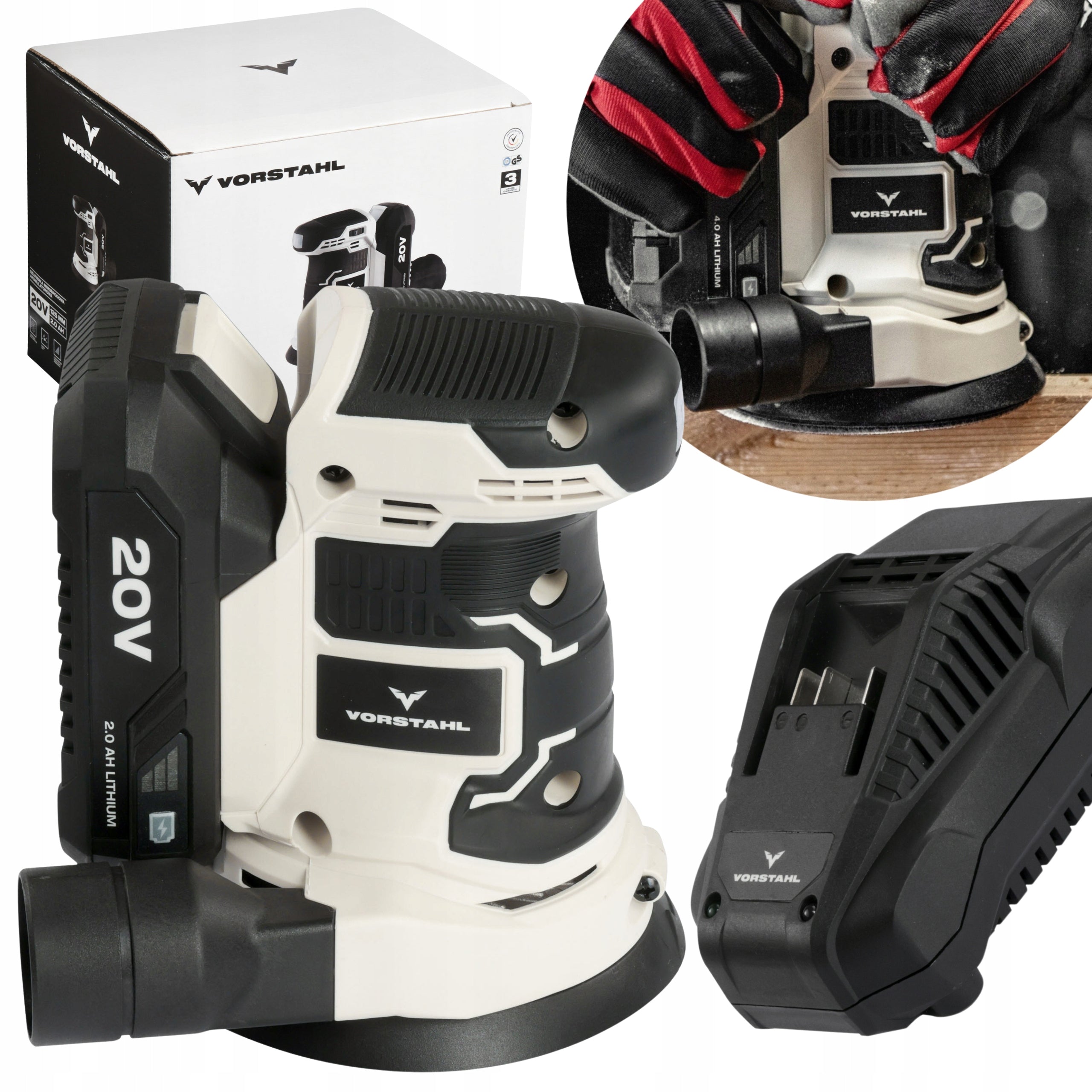Cordless Eccentric Grinder for Wood 1x2Ah 20V 125mm Vorstahl