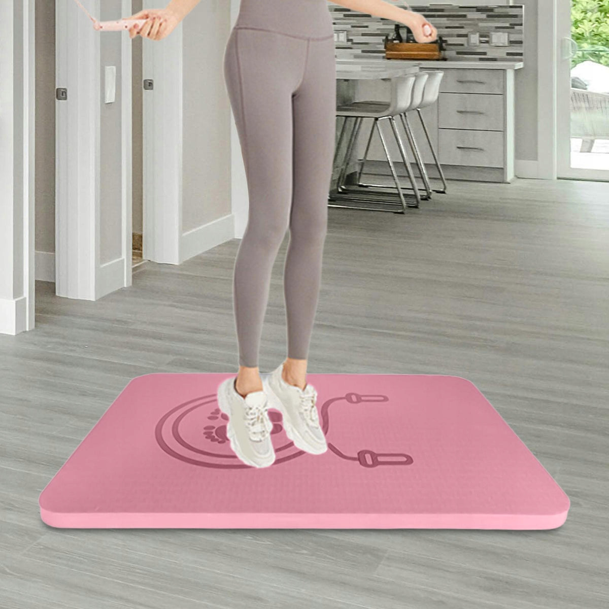 Cordless Jump Rope Mat Sound Insulation Yoga Mat Home Gym Shock Pink