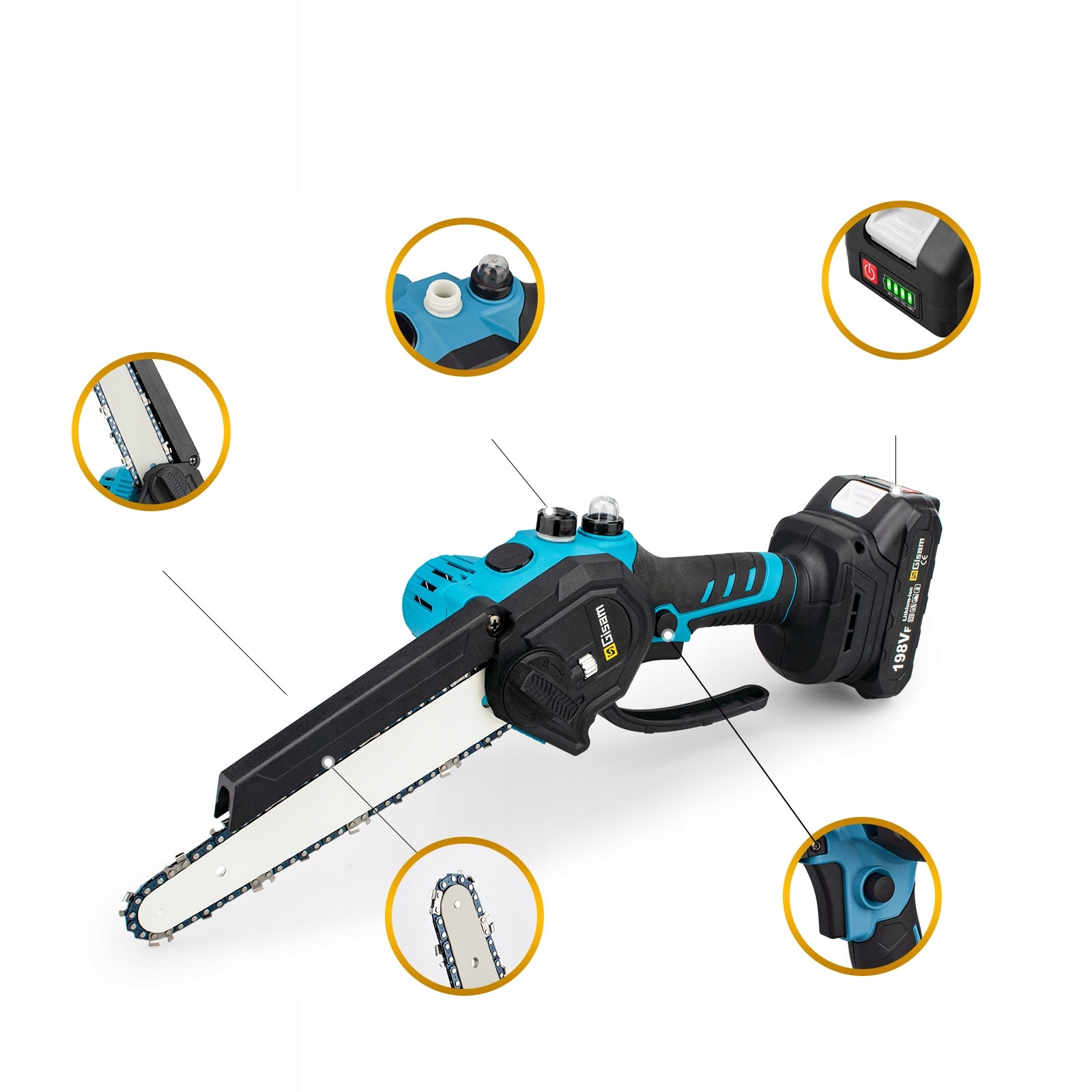 Cordless Mini Chainsaw 8" Brushless Electric Pruning Saw 2 Batteries Manufacturer code Gisam 3524