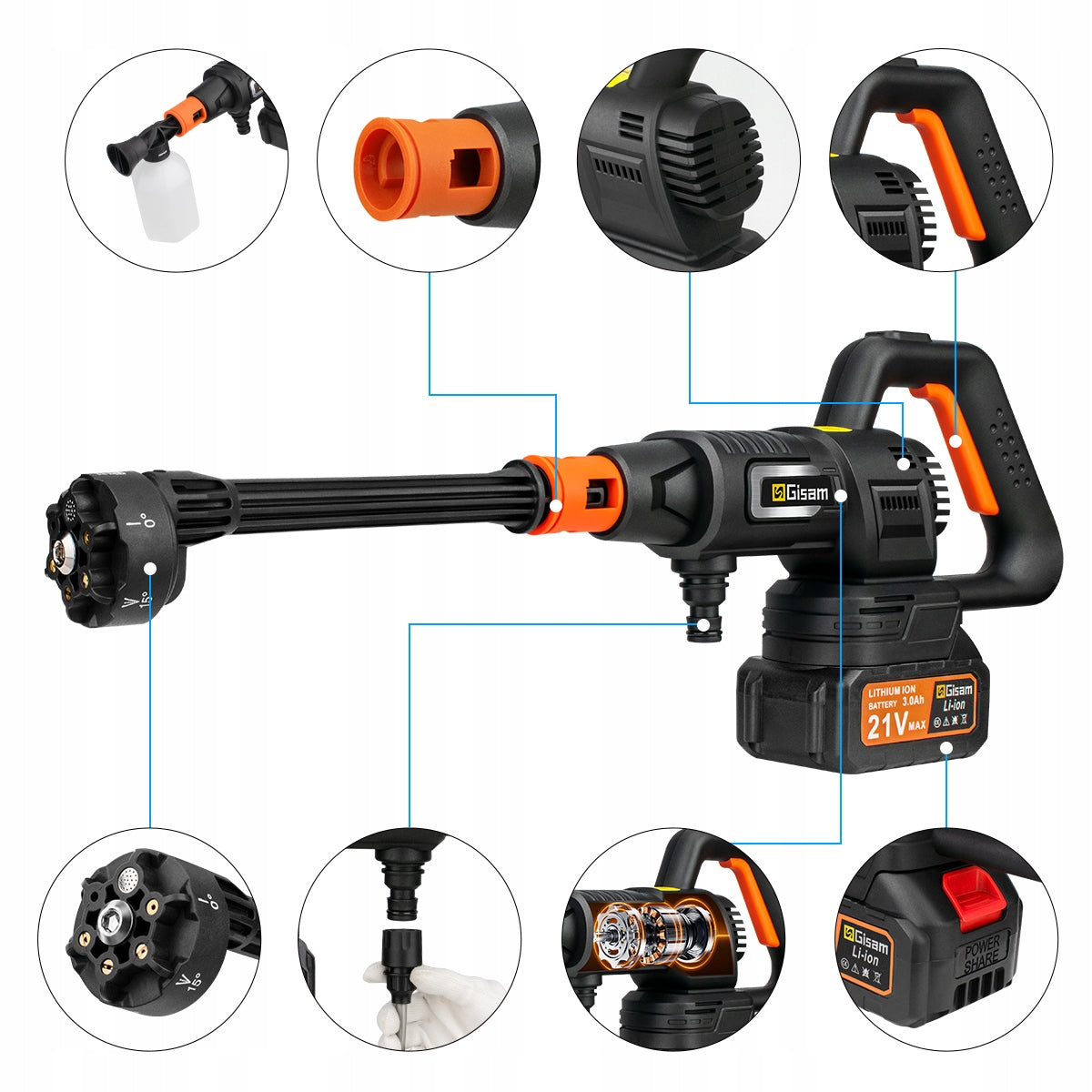 Cordless Pressure Washer - 2x 3.0Ah Batteries & Storage Bag Manufacturer code Gisam sku1324