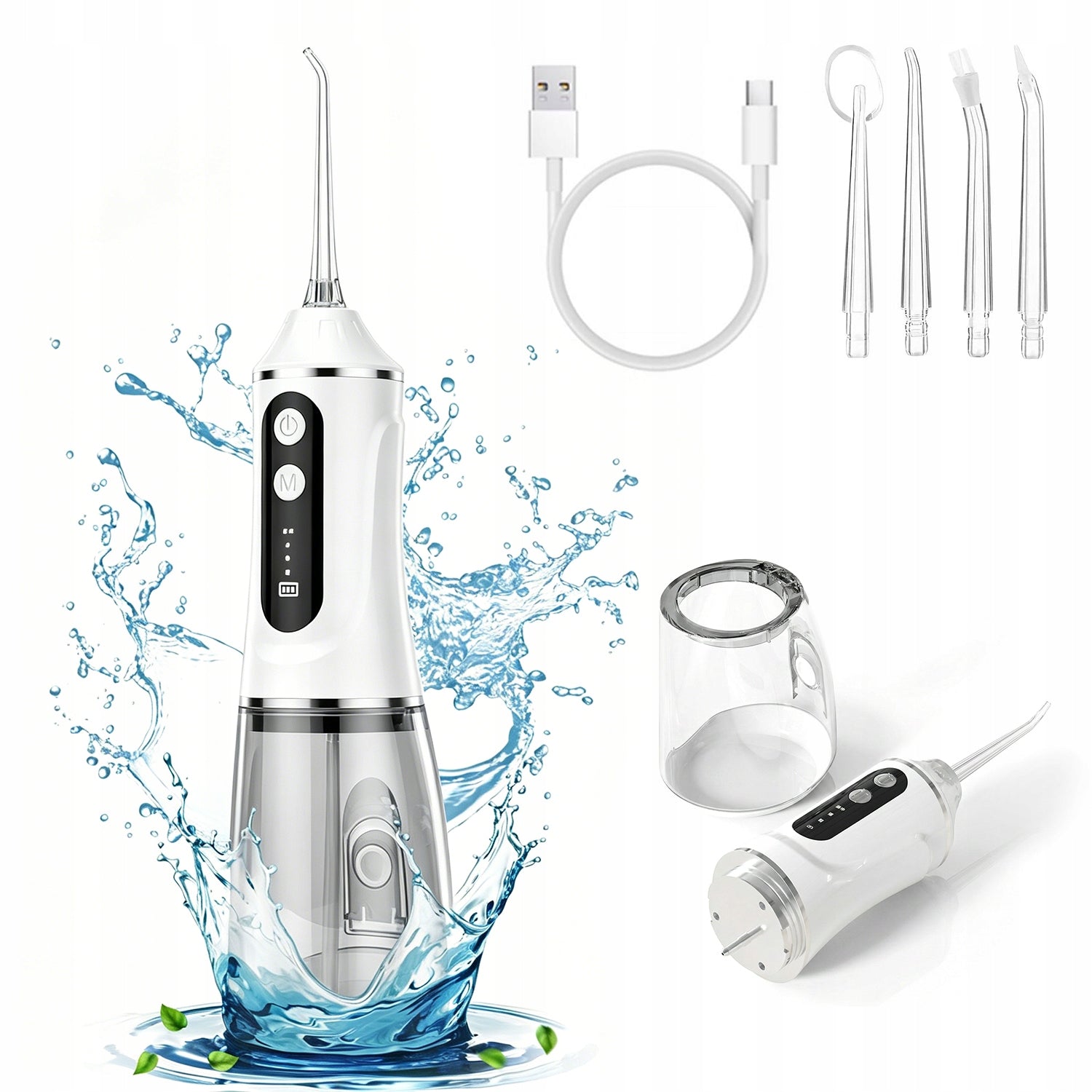 Cordless Rechargeable Water Flosser, white, 3 tryby, 4 dysze, 380ml